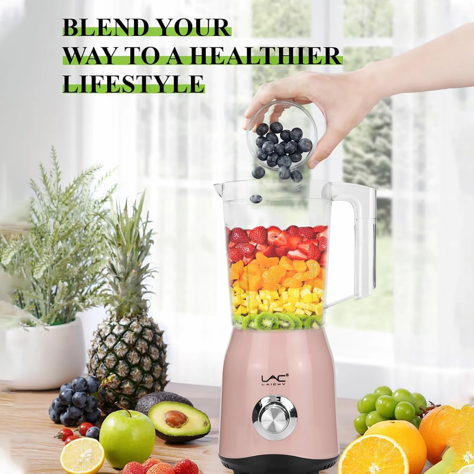 Blender do smoothie, osobisty 300 W, młynek do kuchni, przenośne kubki 1,5 l, koktajli, soków, mrożonych napojów, filiżanka do kawy z uszczelką