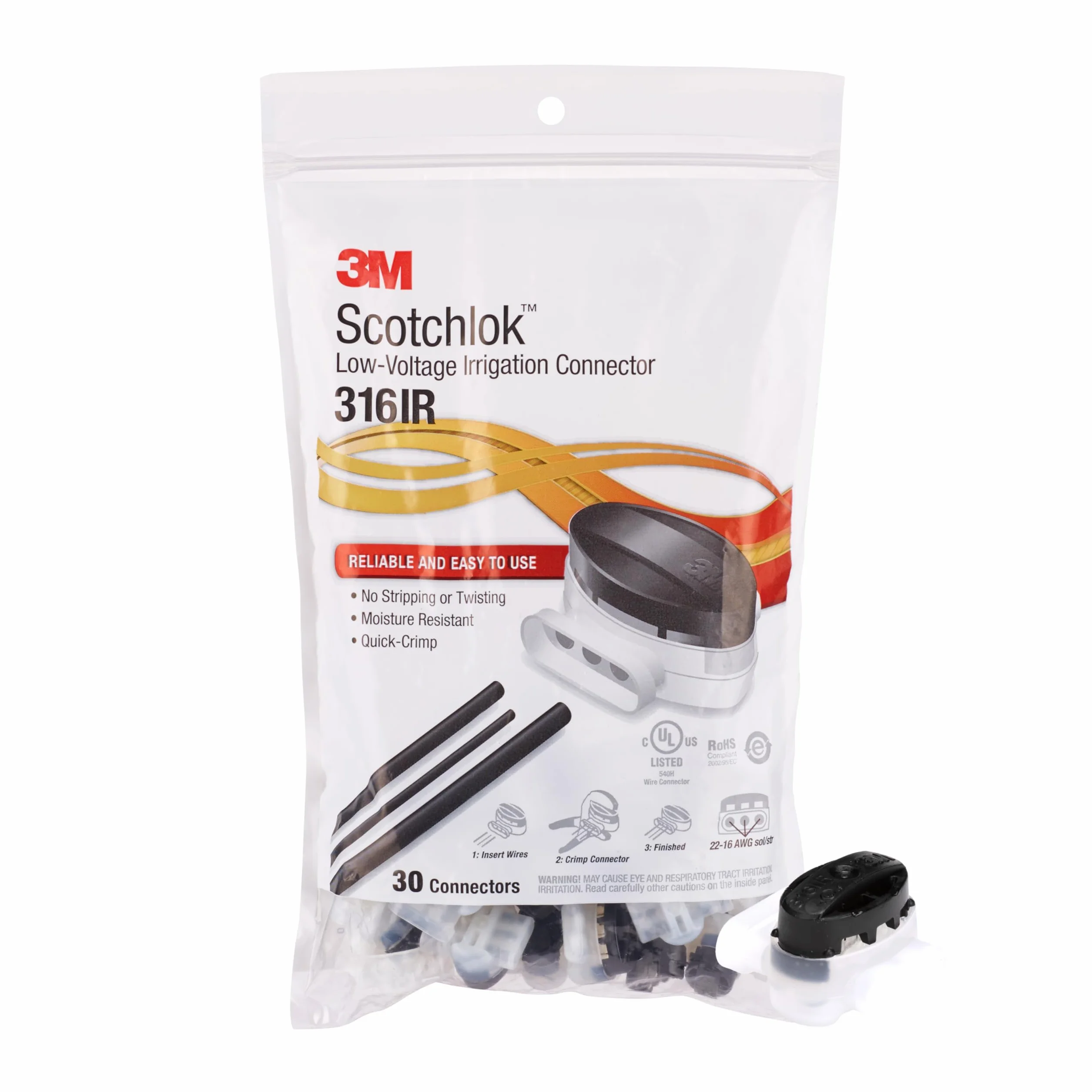 3M Scotchlok Electric IDC (złącze izolacyjne) 316IR, warkocz, aplikacje nawadniające, czarny/biały, 22-16 AWG, torba 30 sztuk