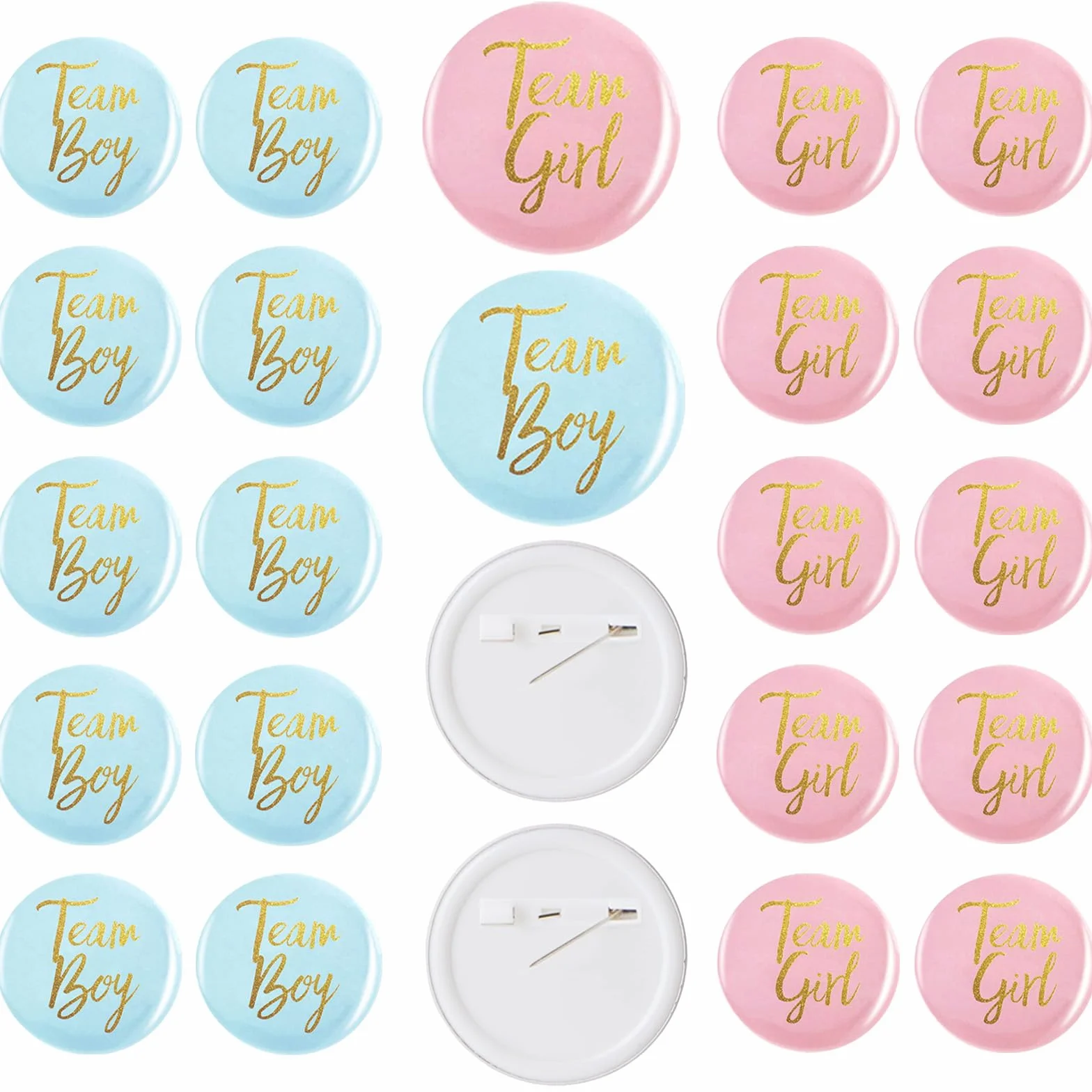 Geschlecht Offenbar Button,24 StückTeam Boy und Team Girl Pin Abzeichen, Rund Pinback Knopf Pins für Gender Reveal Party,Mit Sternen und Glitzer
