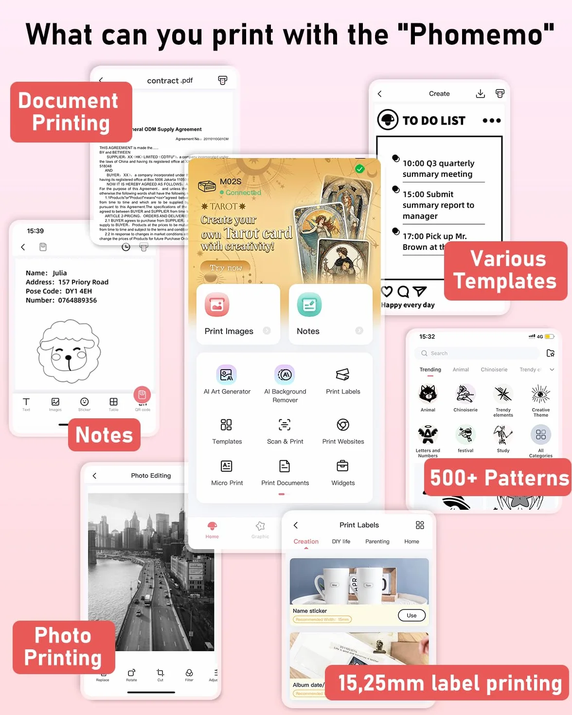 Phomemo M02S kieszonkowa drukarka 300 DPI do smartfonów, przenośna drukarka etykiet, kompatybilna z papierem 15, 25, 53 mm, idealna do nauki, scrapbookingu, zdjęć, prezentów (biała)