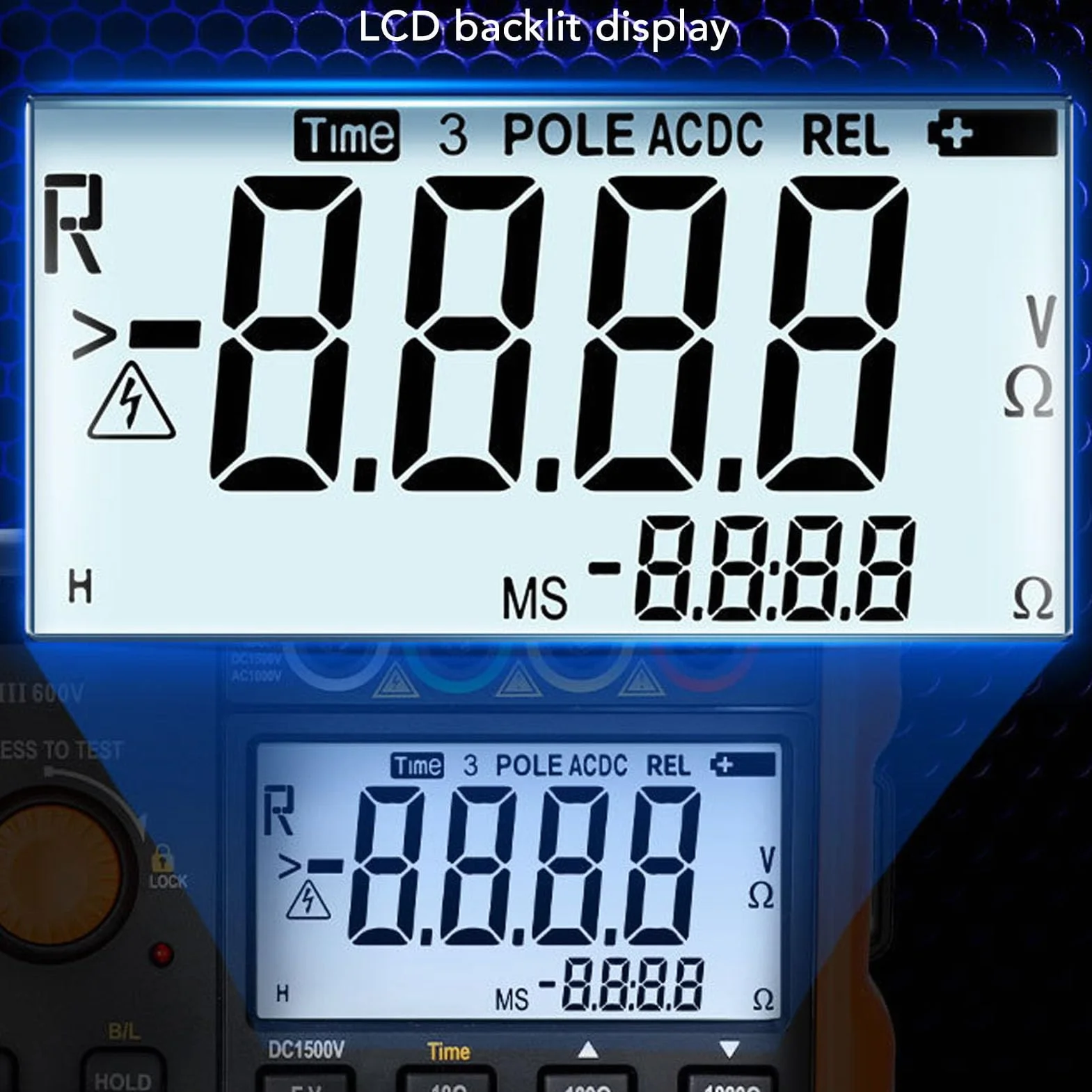 Miernik Rezystancji Uziemienia Wyświetlacz LCD 2000 zliczeń Tester Rezystancji z Pomiarem Napięcia Pasek na szyję 5 Kabli Testowych Przenośny 0, 1 Ω do 1999 Ω 0 V do 1000 V