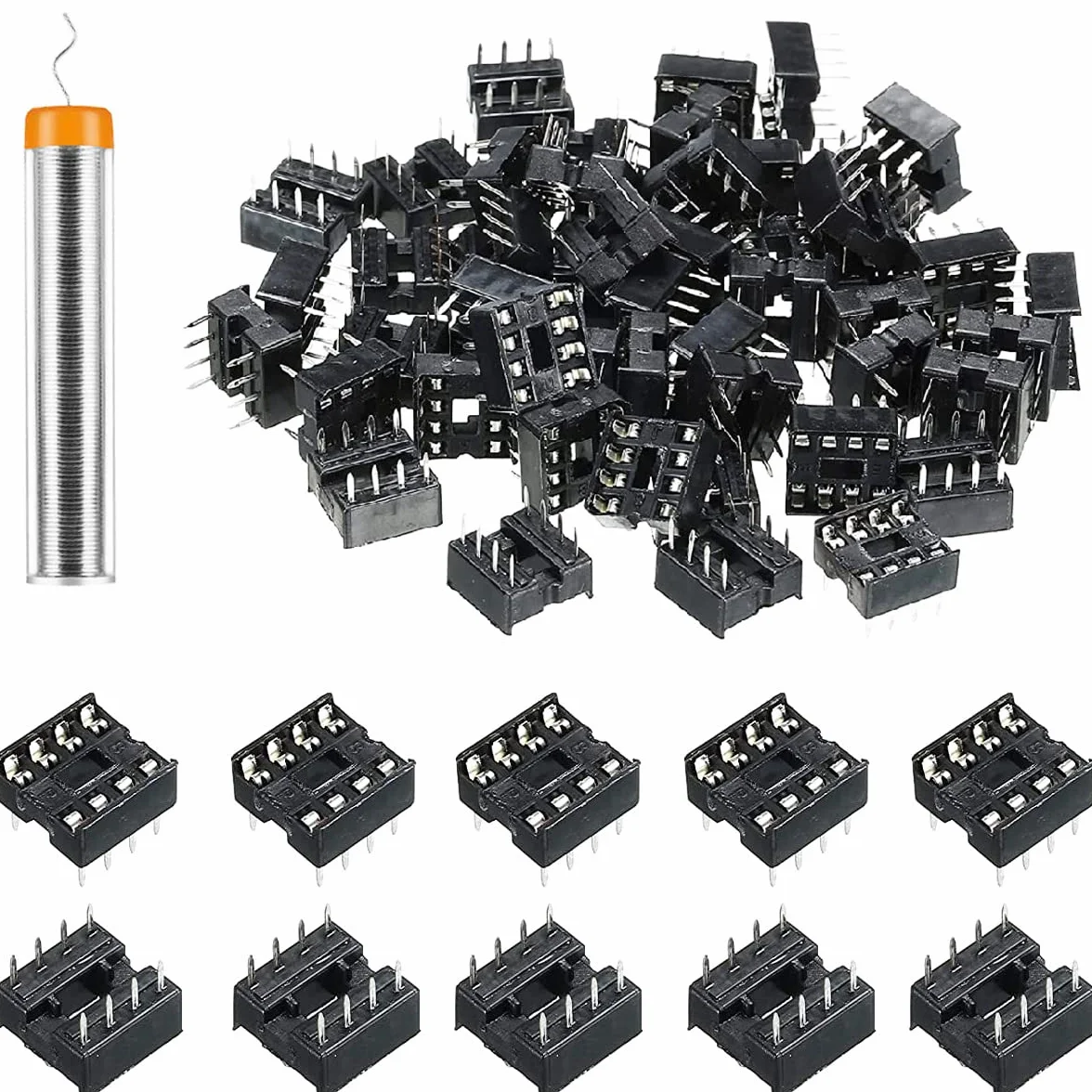 100 sztuk DIP-IC cokół 8-biegunowy odstęp 2,54 mm adapter gniazda IC typ lutowania płaskie komponenty IC wysokiej jakości z trzpieniem z drutu cynowego do eksperymentów elektronicznych do samodzielnego wykonania