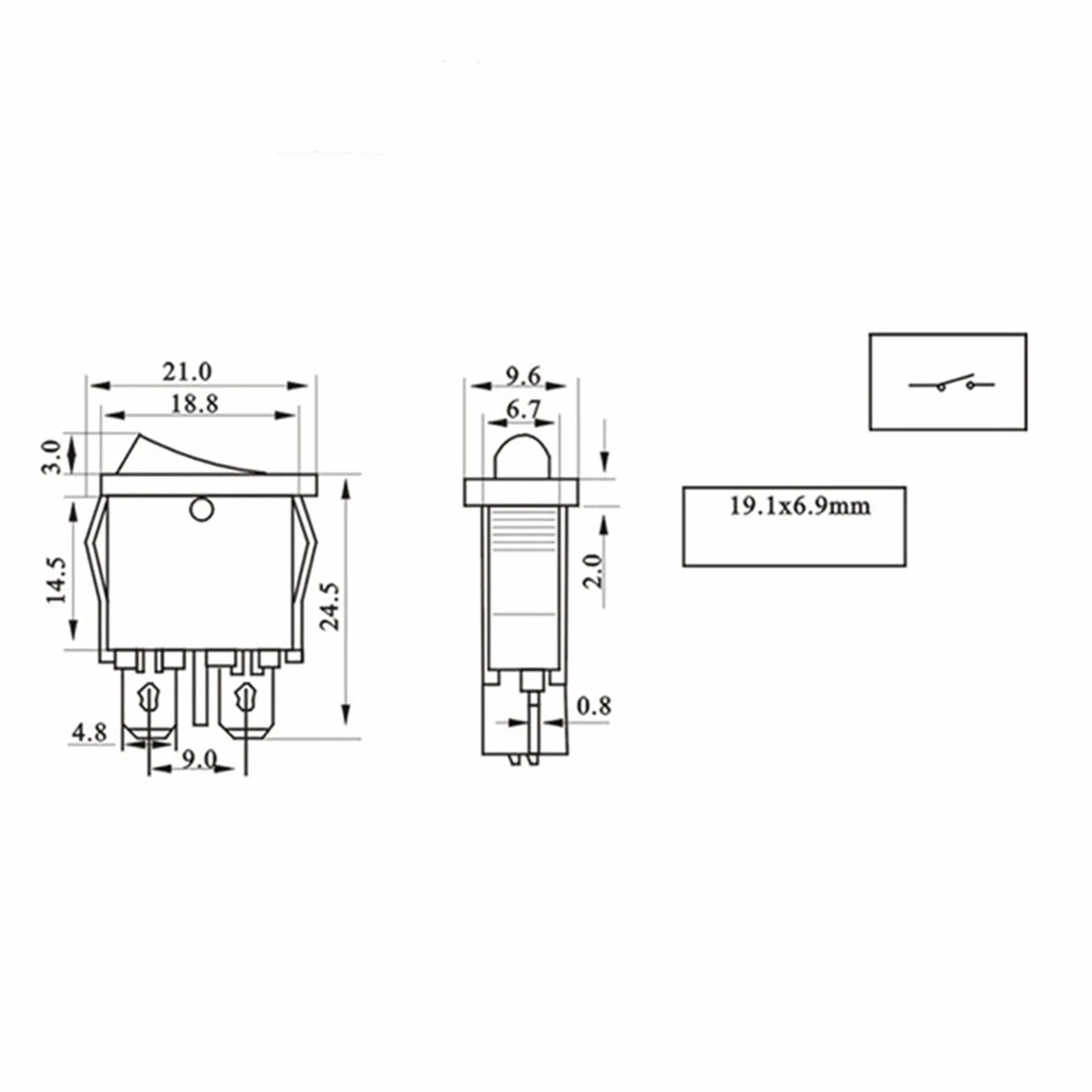 ELTOX Przełącznik kołyskowy 5 sztuk KCD1-110 10x22mm Czarny Super cienki przełącznik kołyskowy NO/Off 2 piny Mały Instrument Power Switch (Color : Noir)