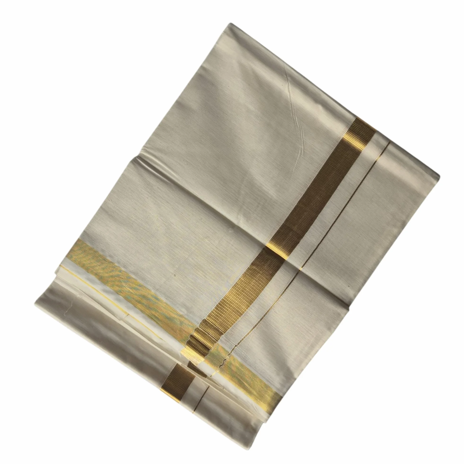 Kerala Double Golden Kasavu Mundu dla mężczyzn, złota granica Kuthampully White Double Dhoti dla Onam.