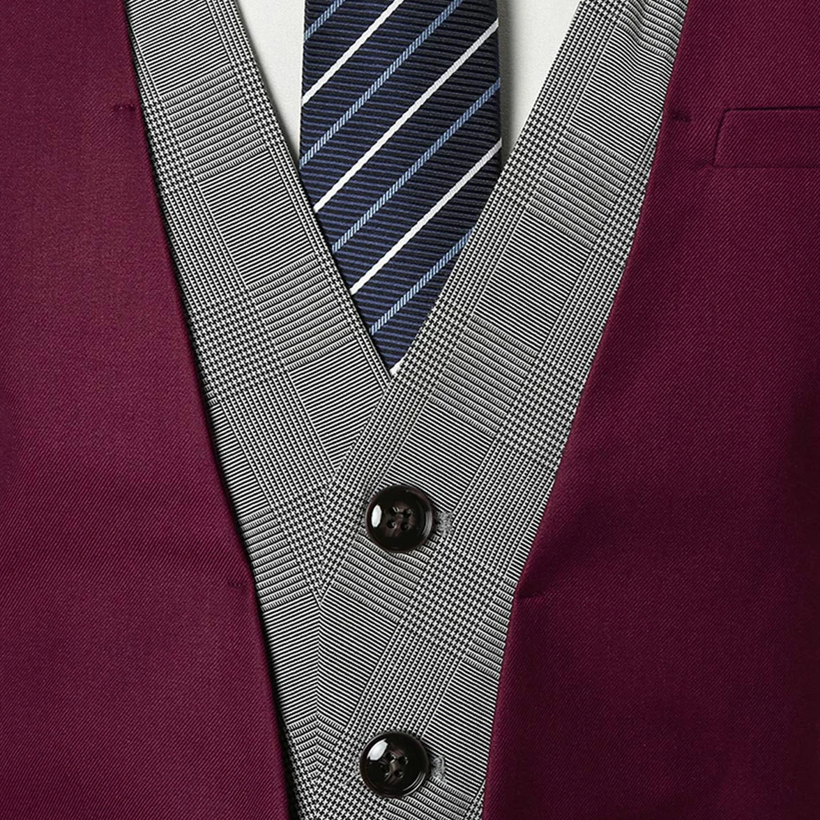 Męska kamizelka garniturowa Slim Fit Business Wedding w kratkę kamizelka garniturowa, czerwony, M