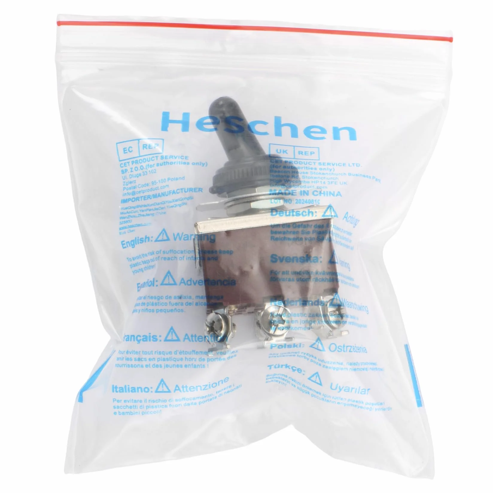 Heschen KN3C-402 metalowy przełącznik dźwigniowy, dwubiegunowy podwójny przełącznik przełączający (4PDT), ON/ON 2 pozycje, 15 A 250 V AC, 10 A 380 VAC, CE, z wodoszczelną pokrywą