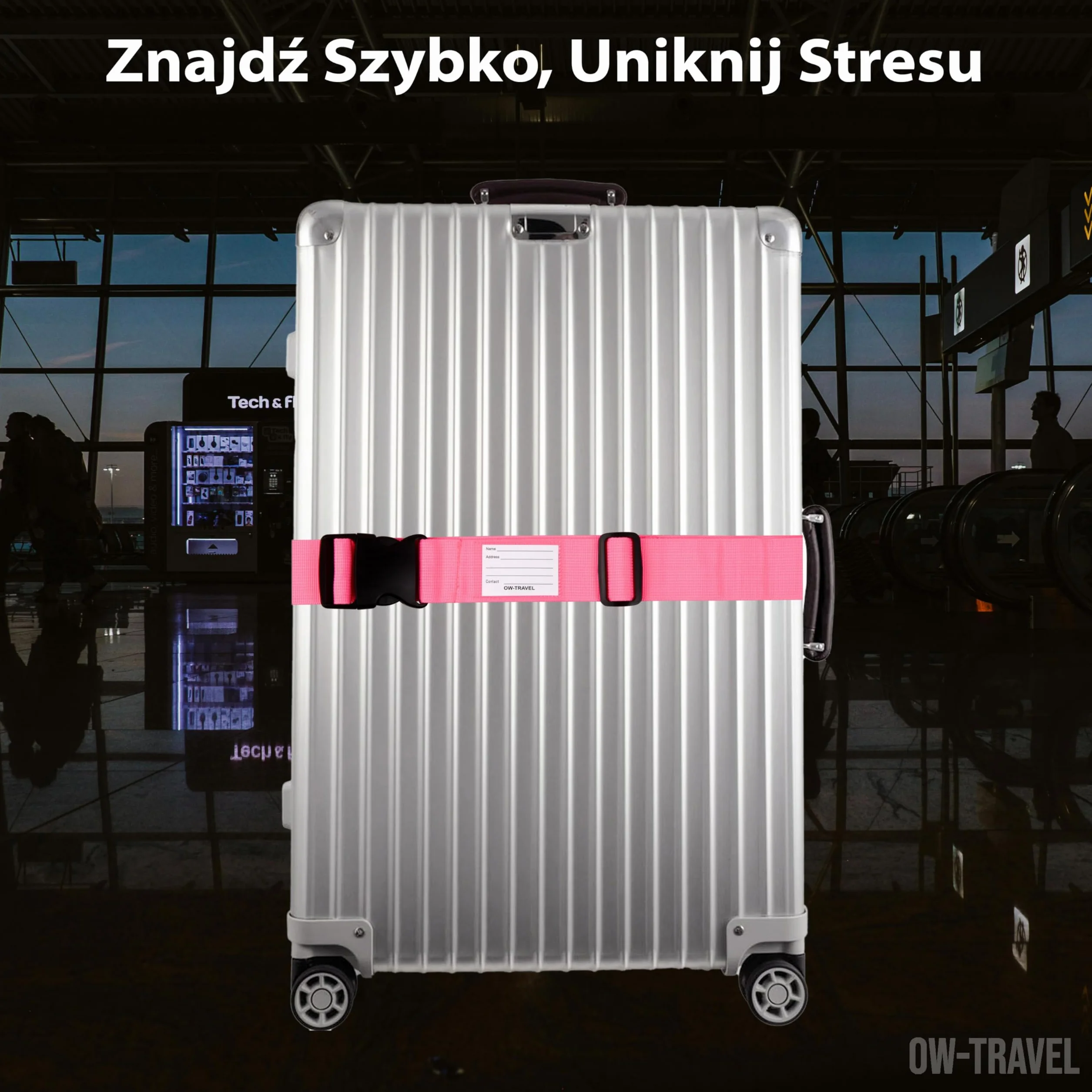 Pasy Do Walizek OW-Travel Mocne Paski Bagażowe z Etykietami Niebieski Zielony Pomarańczowy Różowy
