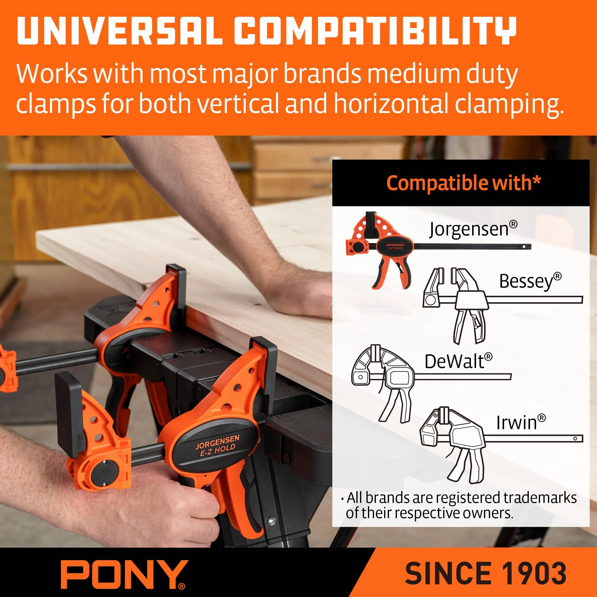 PONY Stół roboczy 2 w 1 z 2 zaciskami spustowymi