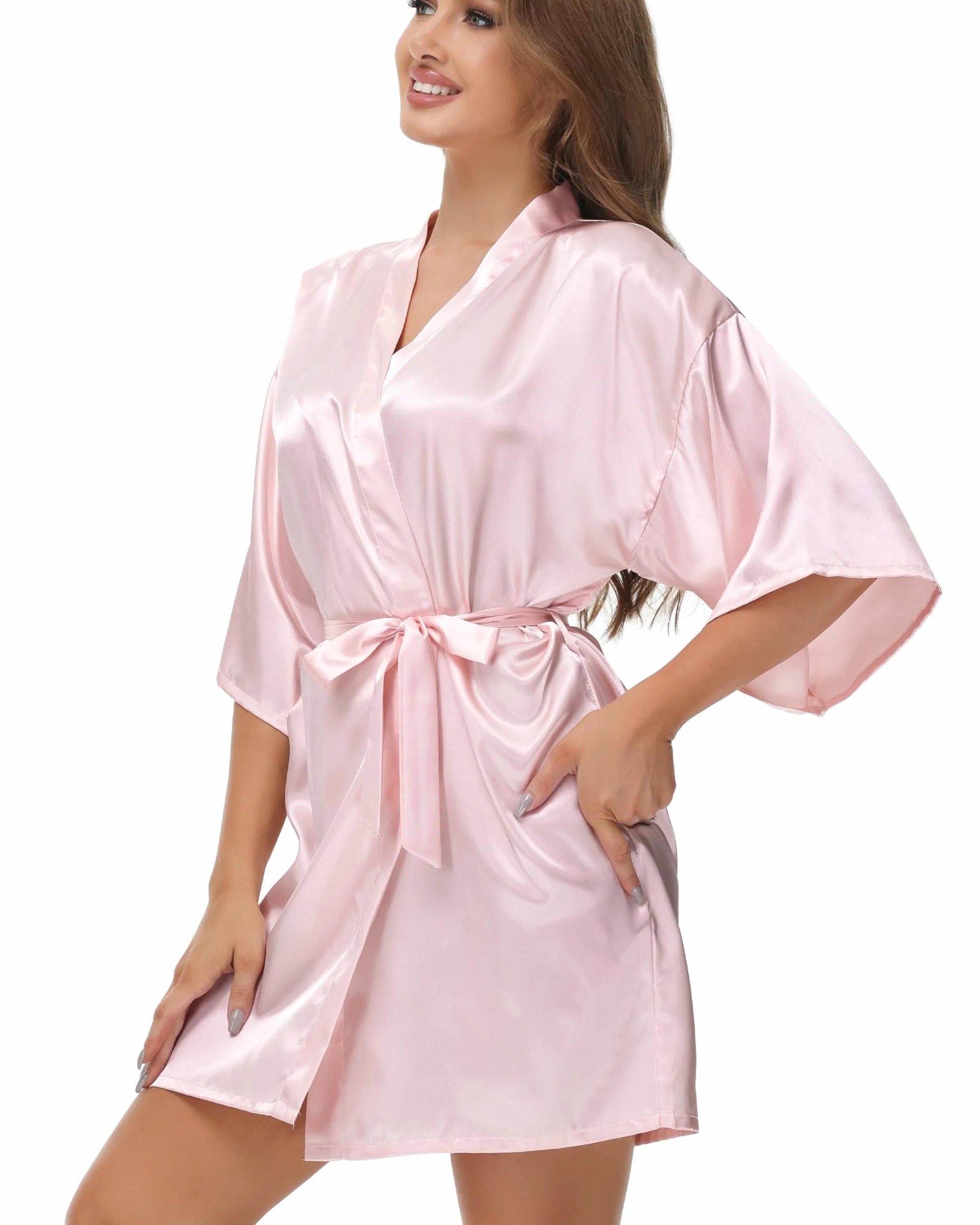 Damski Szlafroki Satynowy Letni Damski Zlafrok Kimono Damski Krótki z Rękawami 3/4 Jedwabny Szlafroczek Kobiety