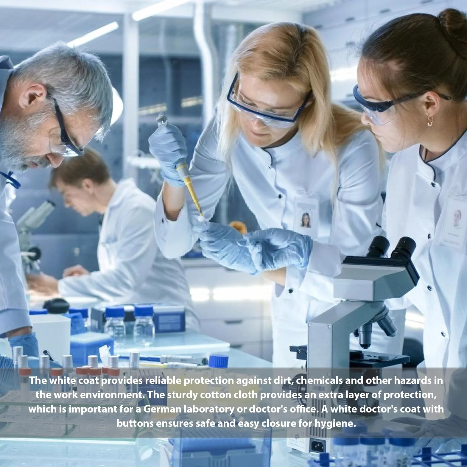 Biały fartuch laboratoryjny płaszcz lekarski: fartuch laboratoryjny bawełna damski męski, biały fartuch lekarski z guzikami, 3 kieszenie, higieniczny długi rękaw płaszcz medyczny, fartuch