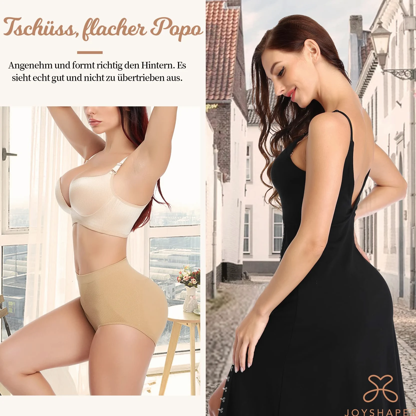 Joyshaper Damskie majtki push-up, majtki modelujące figurę, majtki biodrowe, bielizna modelująca, czarno-beżowe, S-XL