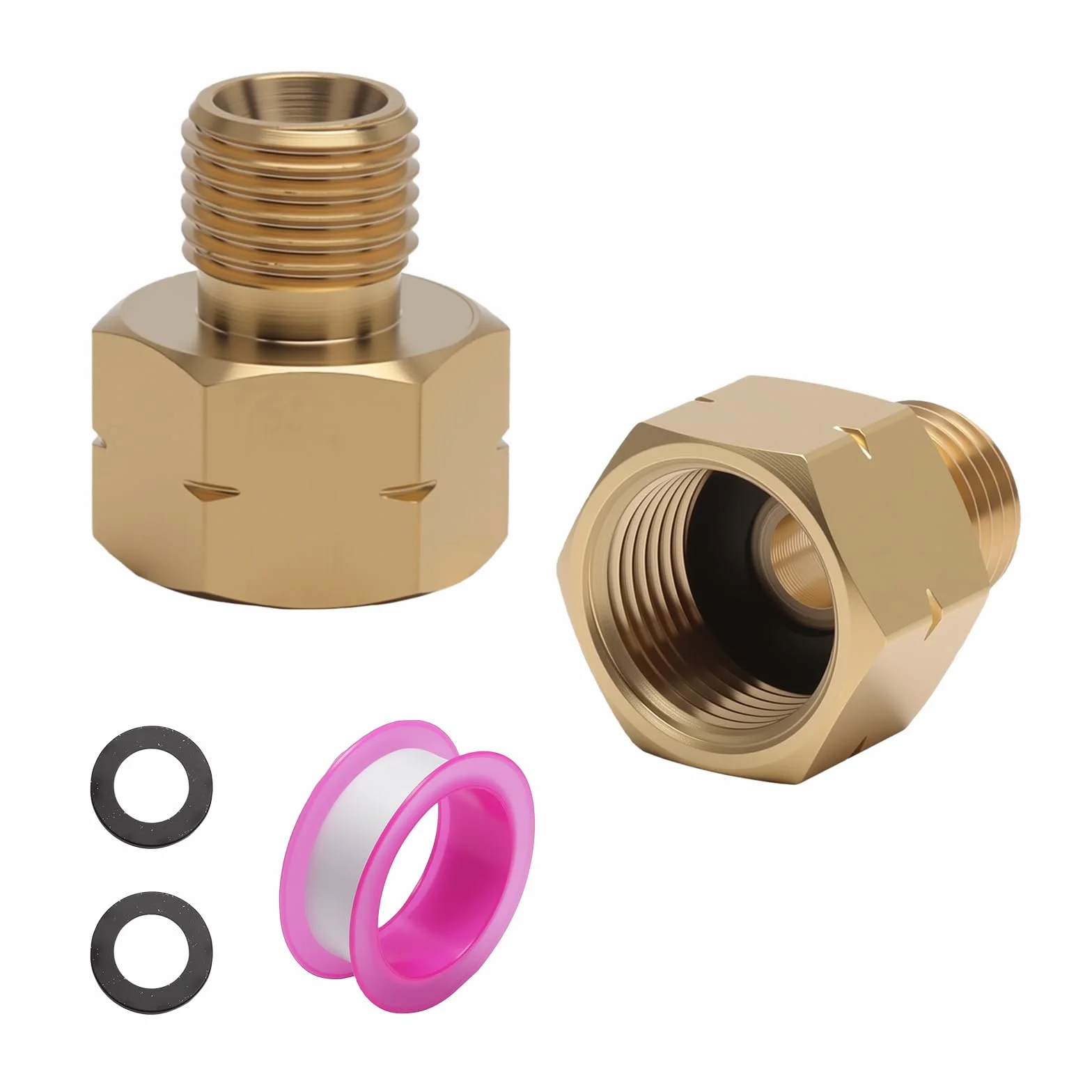 Adapter do butli gazowych, 2 sztuki, gwint wewnętrzny 3/8 cala na 1/4 cala AG lks – przyłącze gazu LPG, zestaw do konwersji z uszczelką i taśmą uszczelniającą PTFE – zestaw adapterów do węża gazowego