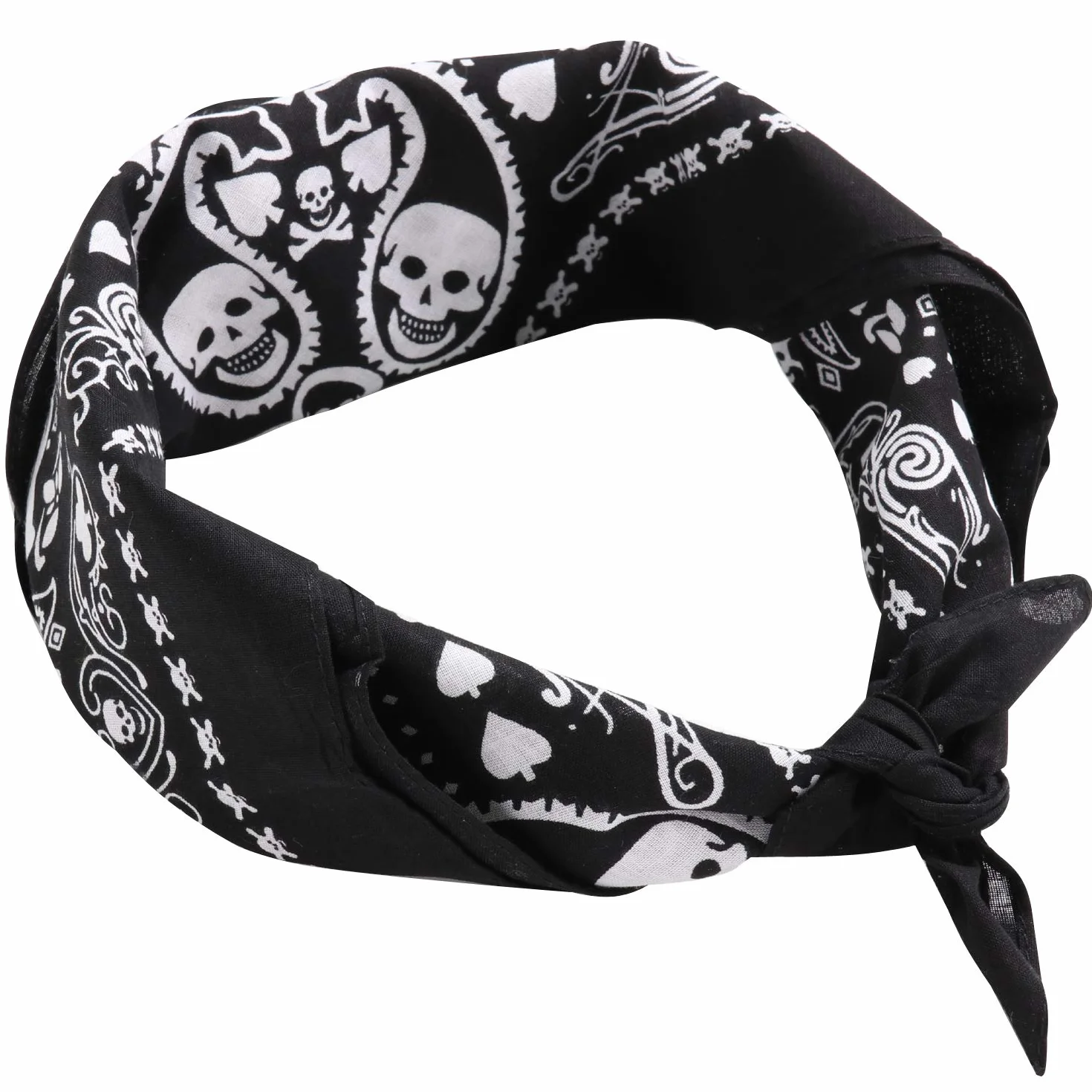TRIXES Czarna bandana, motyw karty do gry, chusta na głowę z dwustronnym wzorem białej czaszki – ocieplacz na szyję dla dorosłych, unisex, piracka bandana, kominiarka dla motocyklisty, akcesoria,