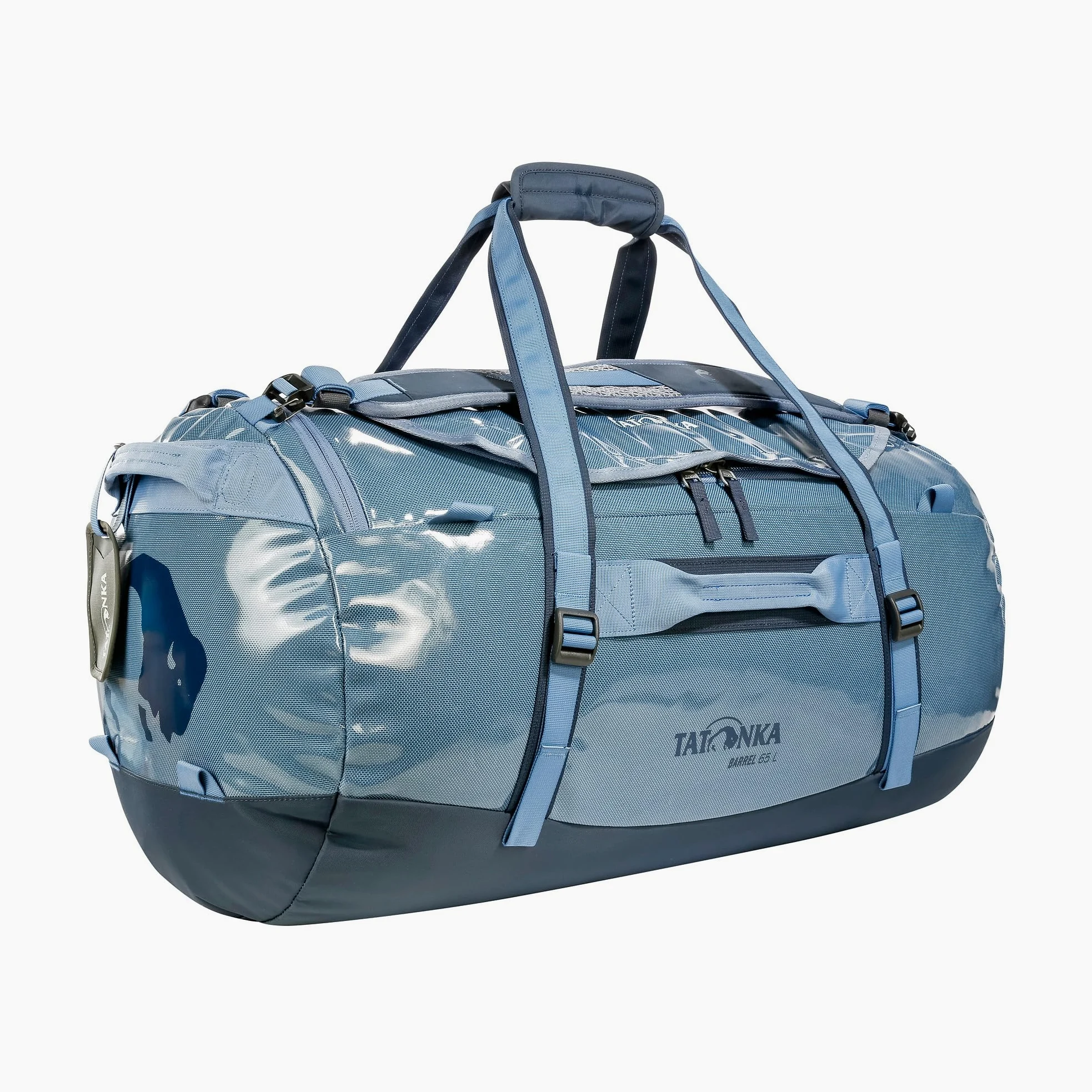 Tatonka Barrel 65 l - wodoodporna torba podróżna z funkcją plecaka, dużym otworem, wyściełanym dnem i zamykanym zamkiem błyskawicznym, niebieski (Elemental Blue), 65 Liter, Wytrzymała torba podróżna z