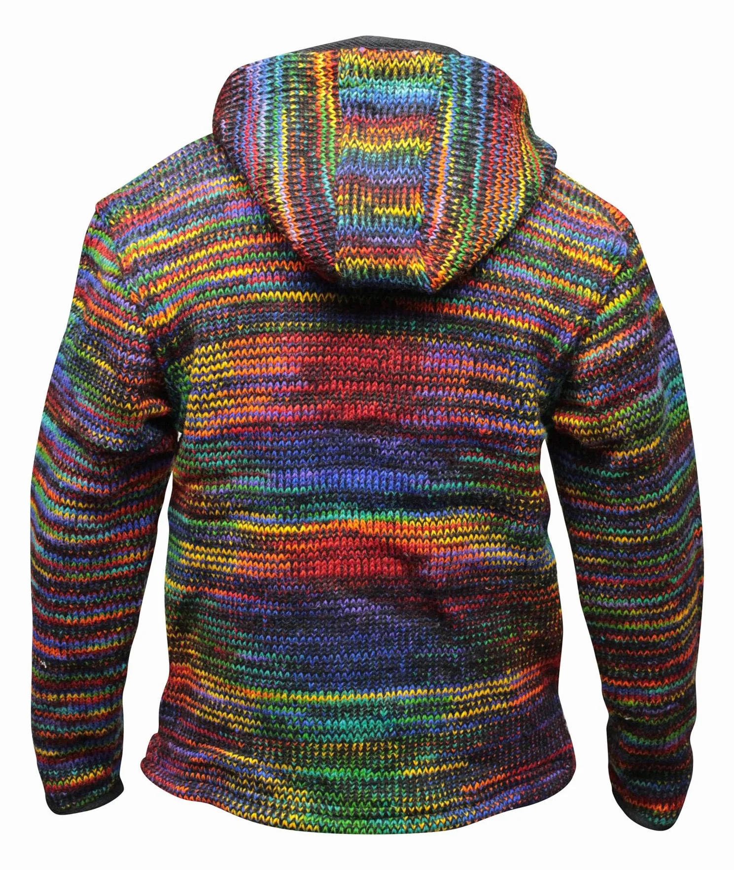 Tyedye Fest Wełniana kurtka z kapturem, ręcznie dziana, w stylu hippie, boho, bardzo ciepła i fajna