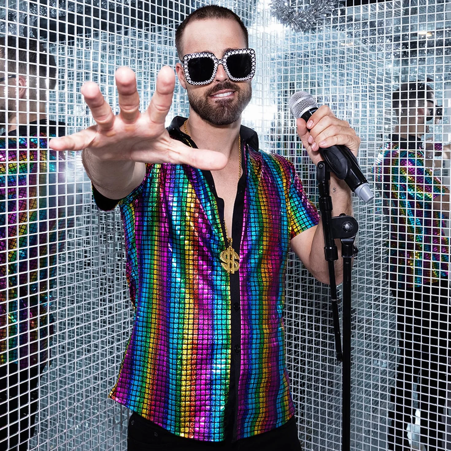 Boland Coloured Disco Diamond Shirt koszula męska z krótkim rękawem imprezowa