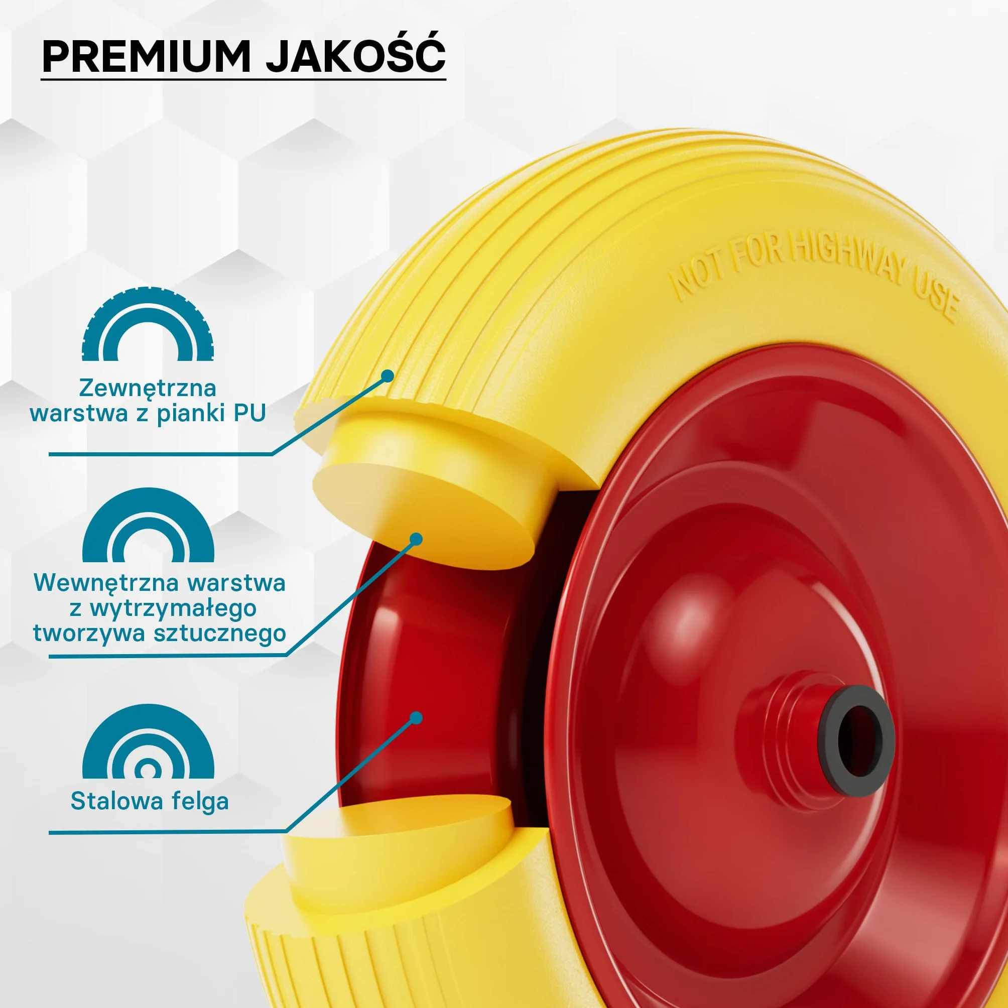 Wiltec Koło do taczki PU 4.8/4.00-8 do 180 kg koło pełne o wymiarach 92 x 392 mm, odporne na przebicia, poliuretanowe