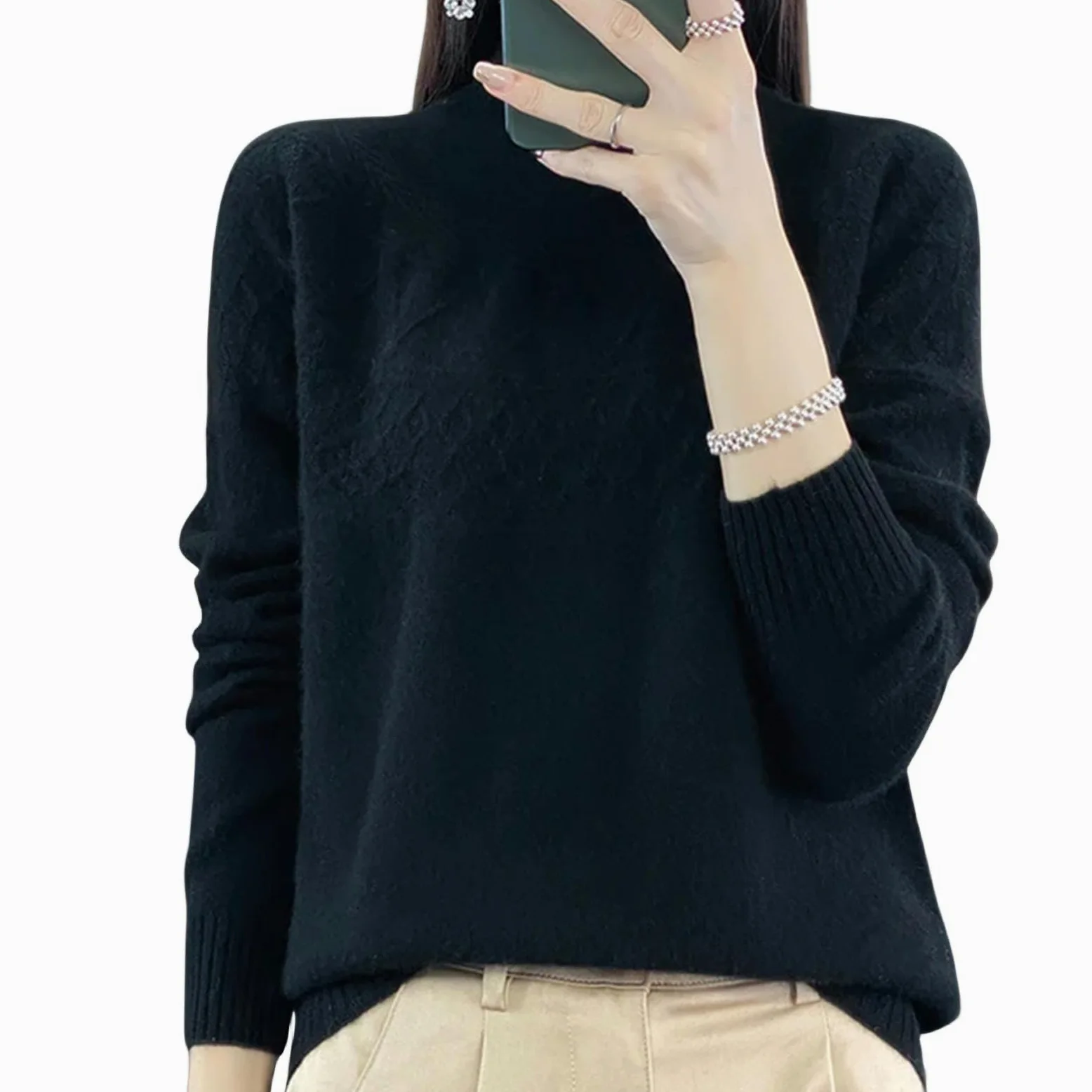 Damski sweter sweter damski sweter z golfem modny sweter luźny sweter w jednolitym kolorze