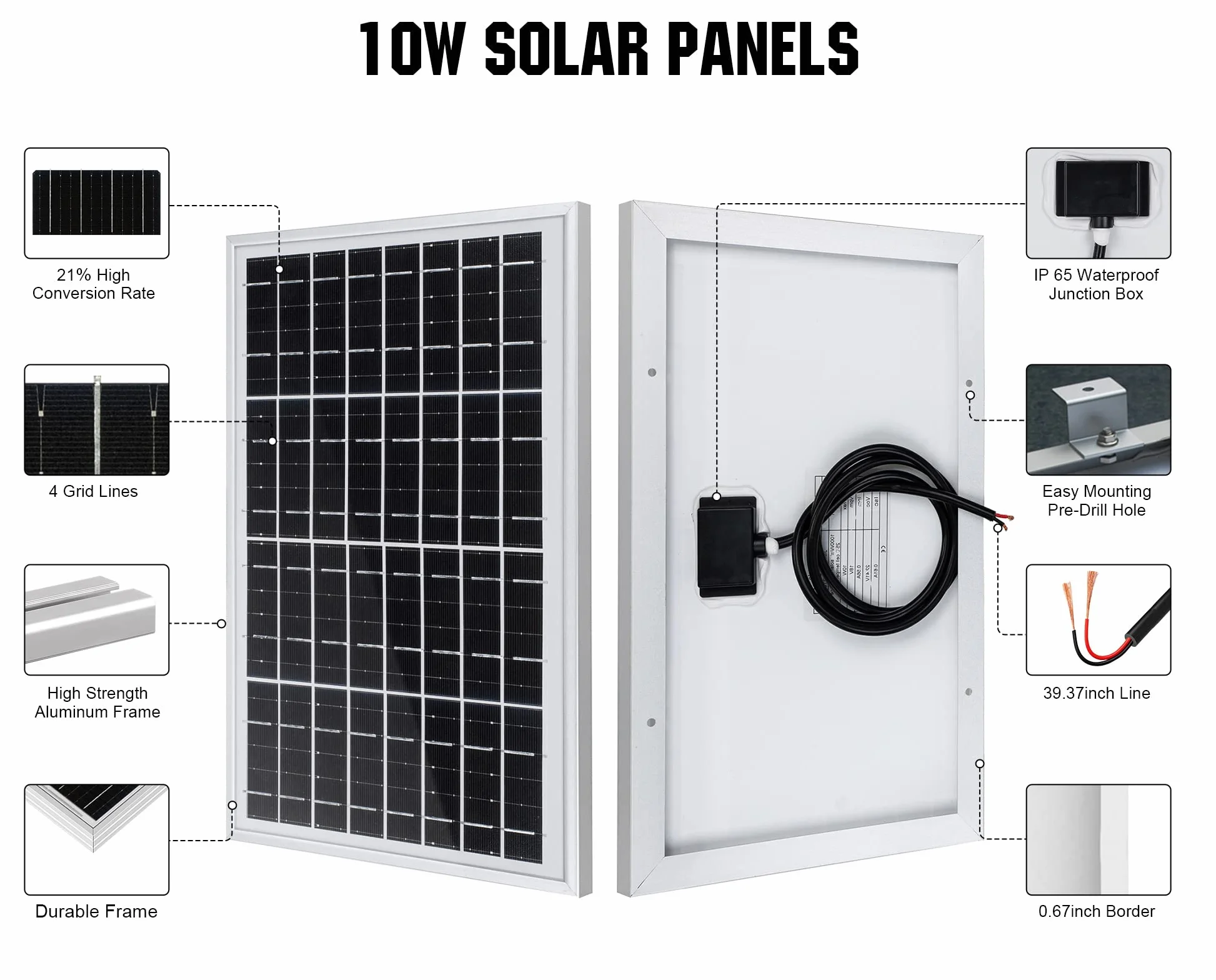 ECO-WORTHY Panel słoneczny 10 W, 12 V, Mono PV, moduł solarny do ładowania baterii 12 V, nadaje się do domku, dachu, ogrodu i przyczepy kempingowej, na kemping
