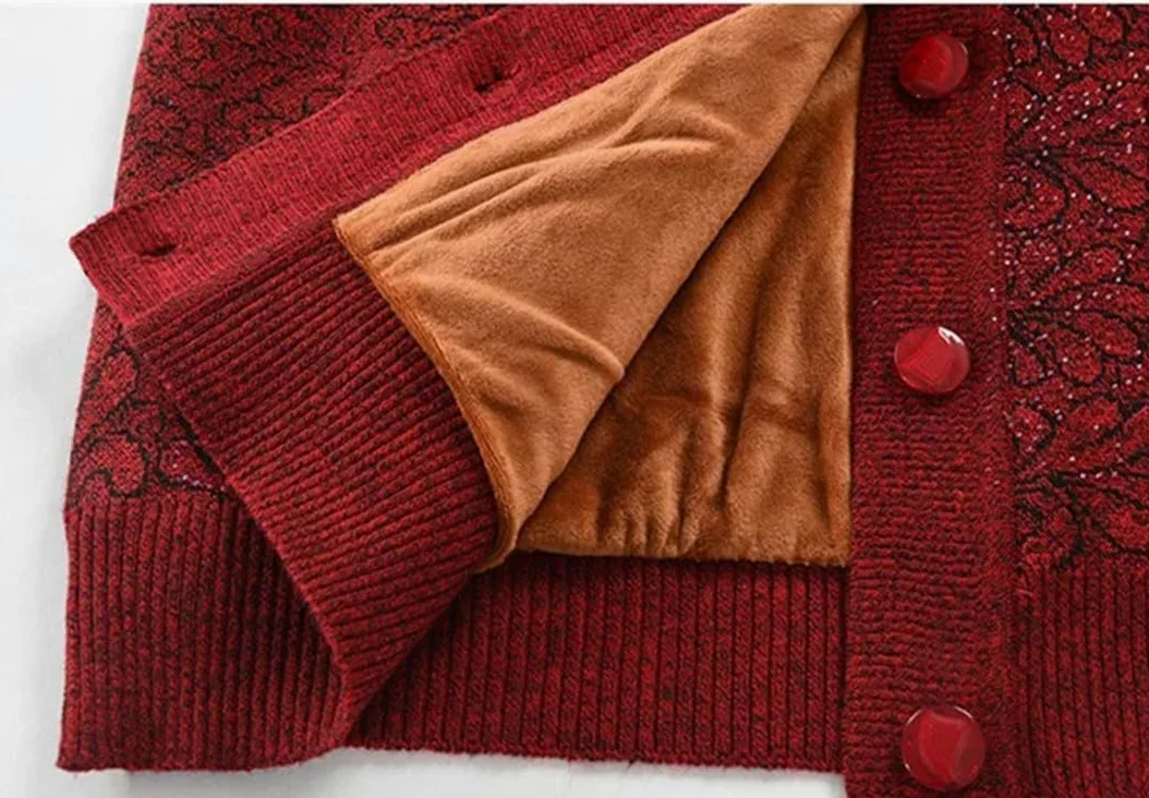 Zimowy sweter damski w średnim wieku dla osób starszych plus polar ciepły płaszcz z dzianiny z długim rękawem