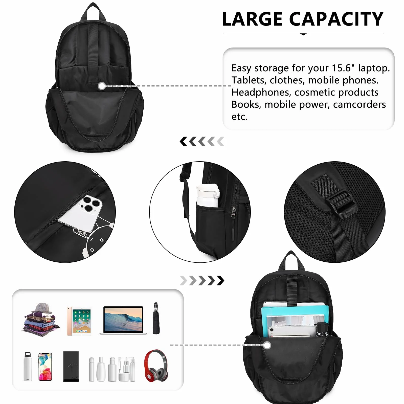 Kono Świecący plecak szkolny zestaw 3 w 1, anime chłopięcy tornister, torba crossbody, piórnik, plecak na laptopa 15,6 cala dla studentów, nastolatków, dziewcząt, Czarny, Chłopięca świecąca torba na
