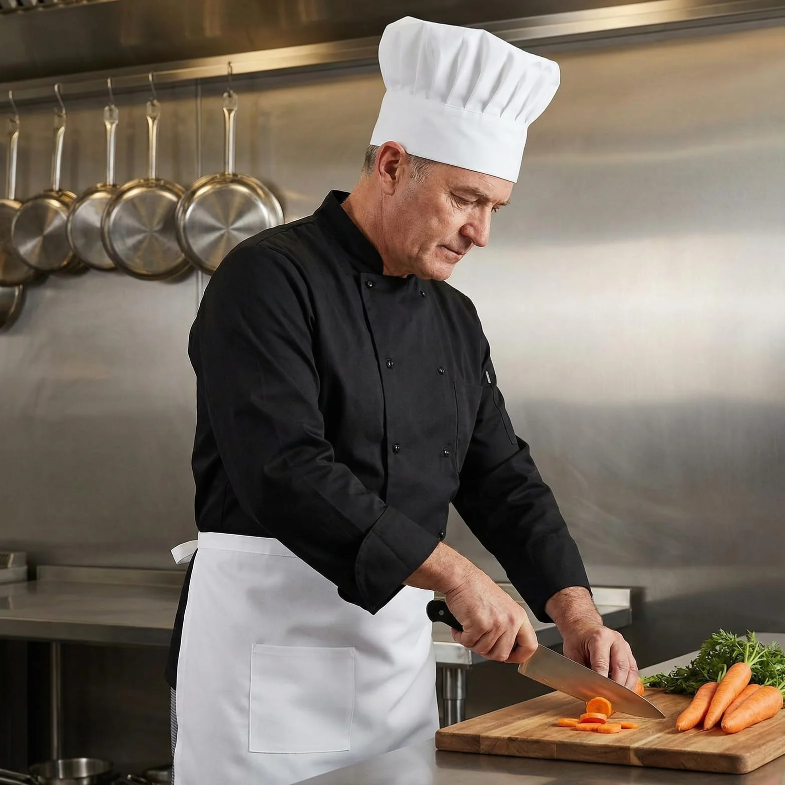 Kapelusz szefa kuchni i pół fartuch bistro, regulowany bawełniany fartuch kuchenny na szelkach, kostium do gotowania i mundur do codziennego użytku, biały półfartuch i czapka szefa kuchni do