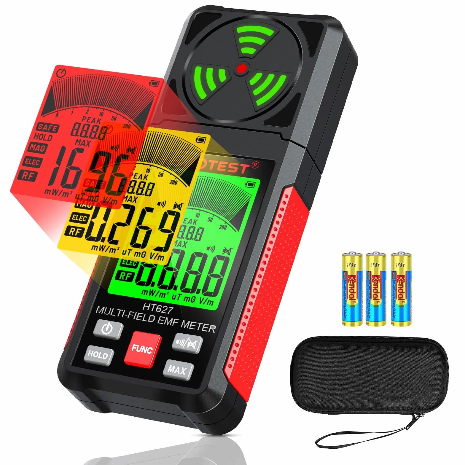 YOJOCK detektor pól elektromagnetycznych, przenośny miernik 3-w-1 do EF RF MF, stosowany do inspekcji EMF w domu i na zewnątrz oraz do poszukiwań paranormalnych - Nowy model 2024 (Czerwony)