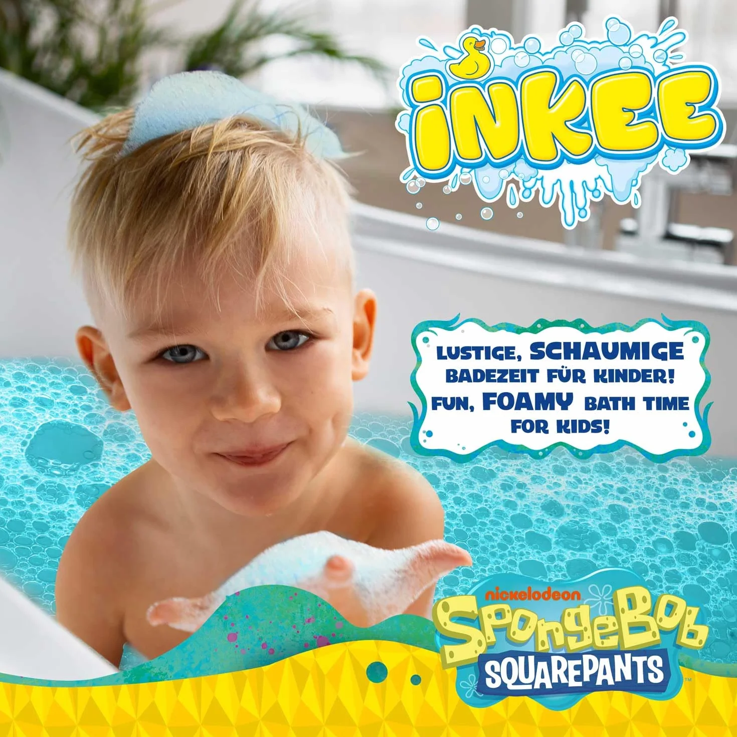INKEE Płynna Pianka do Kąpieli SpongeBob | Niebieski Płyn do Kąpieli dla Dzieci z Olejem Migdałowym i Aromatem Ananasa, 40g