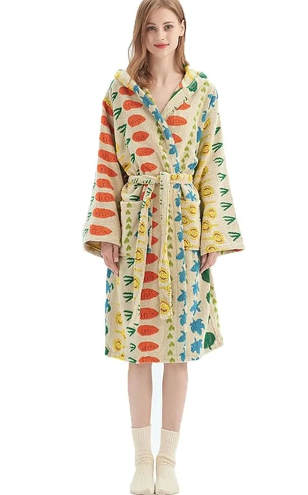 Damski szlafrok frotte, bawełniany szlafrok z kapturem, chłonny, gruby, długi szlafrok do spa, zimowy szlafrok pluszowy,G,One Size