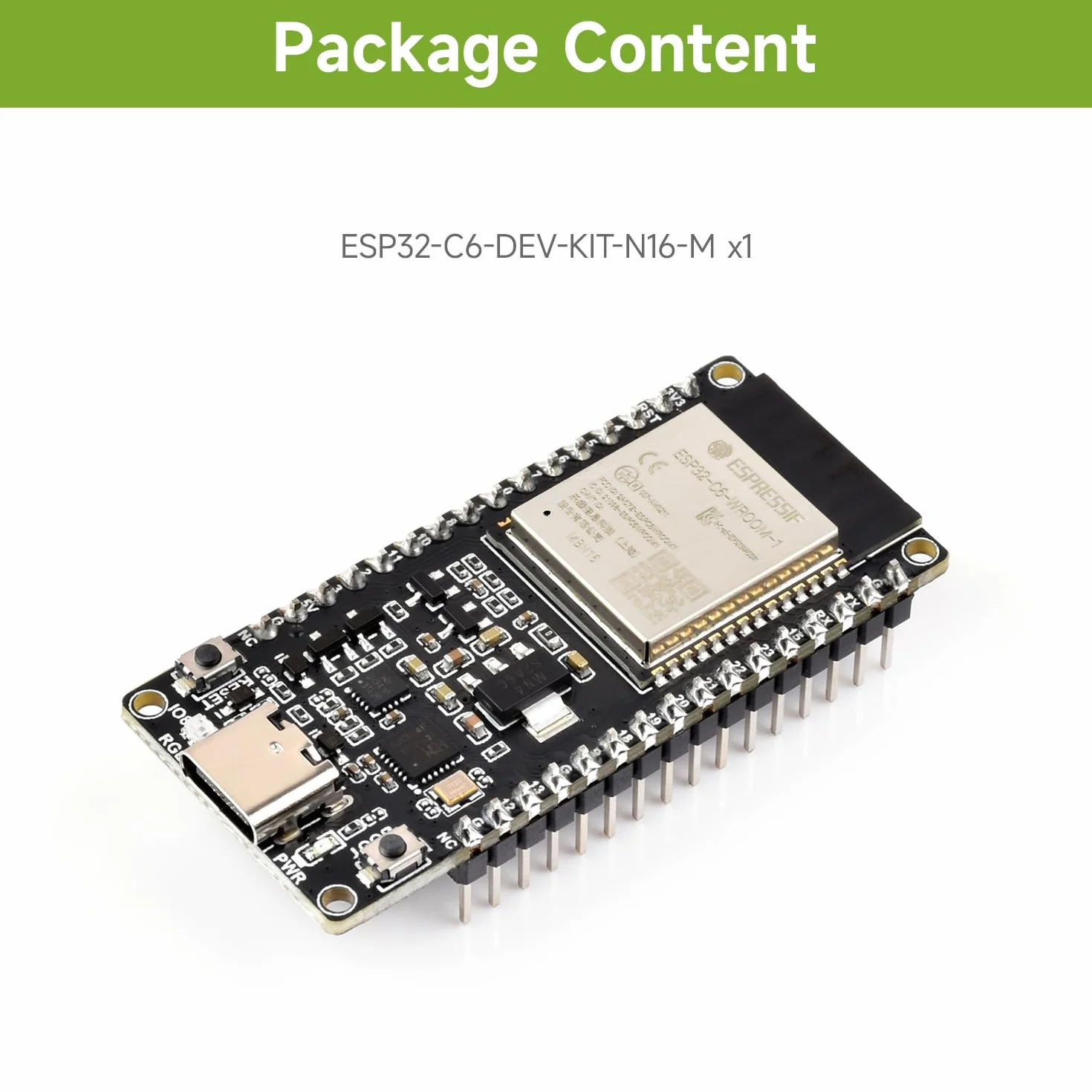 Waveshare ESP32-C6 Microcontroller, WiFi 6 Development Board, 160MHz Single-core Processor, ESP32-C6-WROOM-1-NX Series Module, Supports USB and UART Development,16MB Flash, with Pinheader