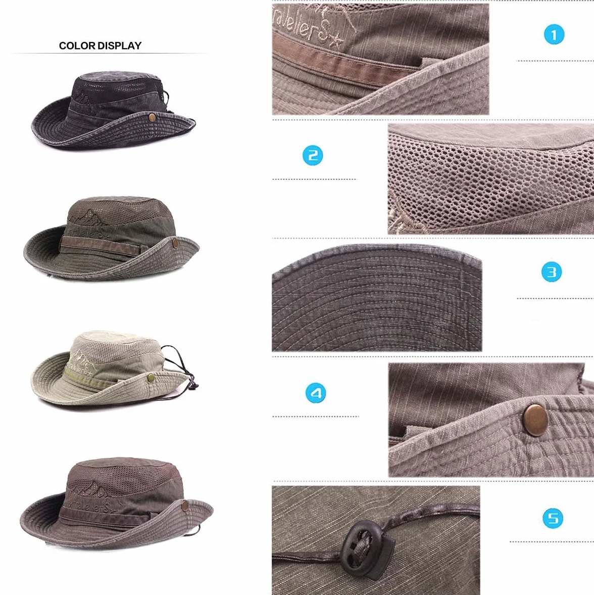 THENICE Unisex Bawełniany kapelusz przeciwsłoneczny Outdoor Bucket Mesh Boonie Hat