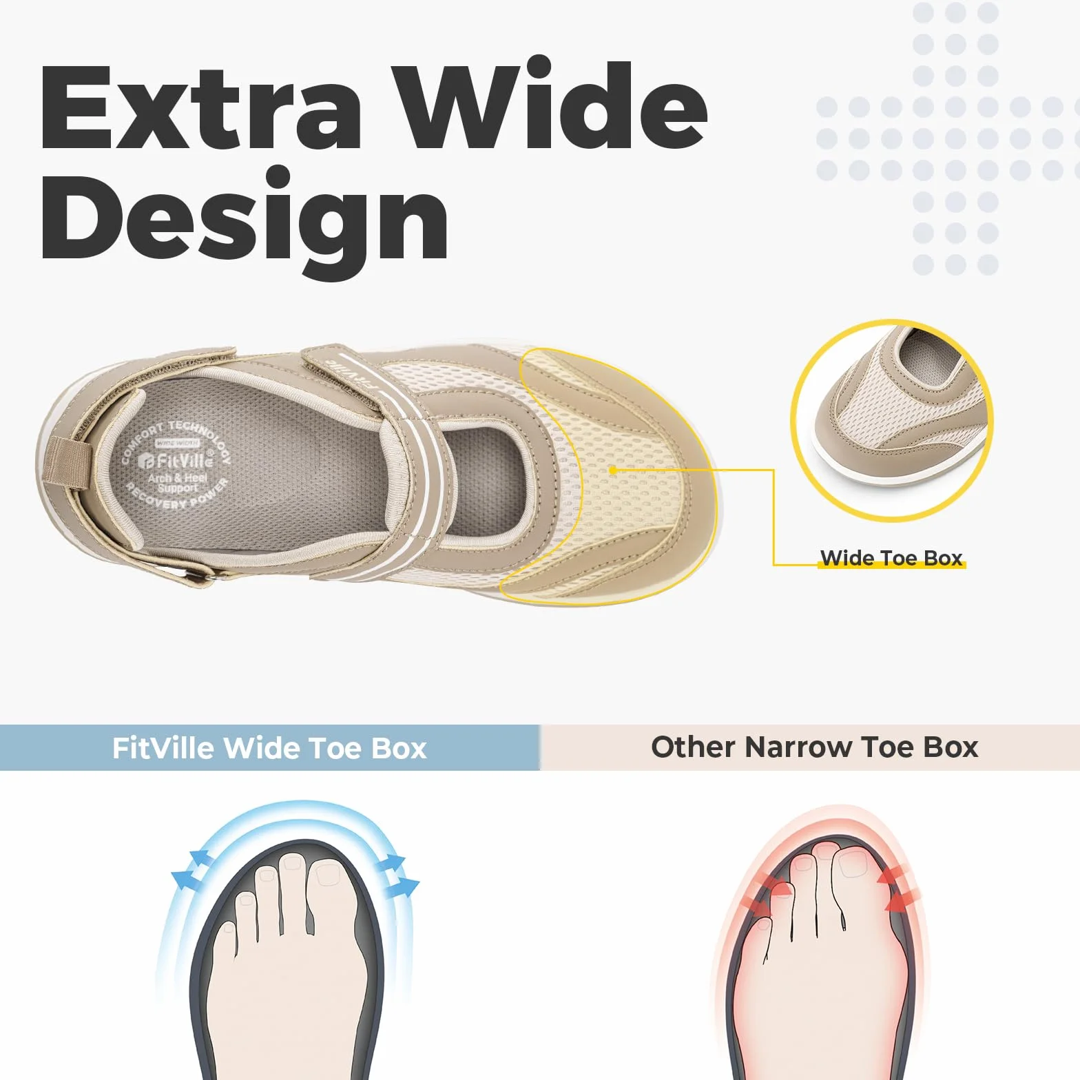 FitVille Extra Wide Sandały Ortopedyczne Damskie Letnie Buty dla Seniorów z Zapięciem na Rzep Mary Jane