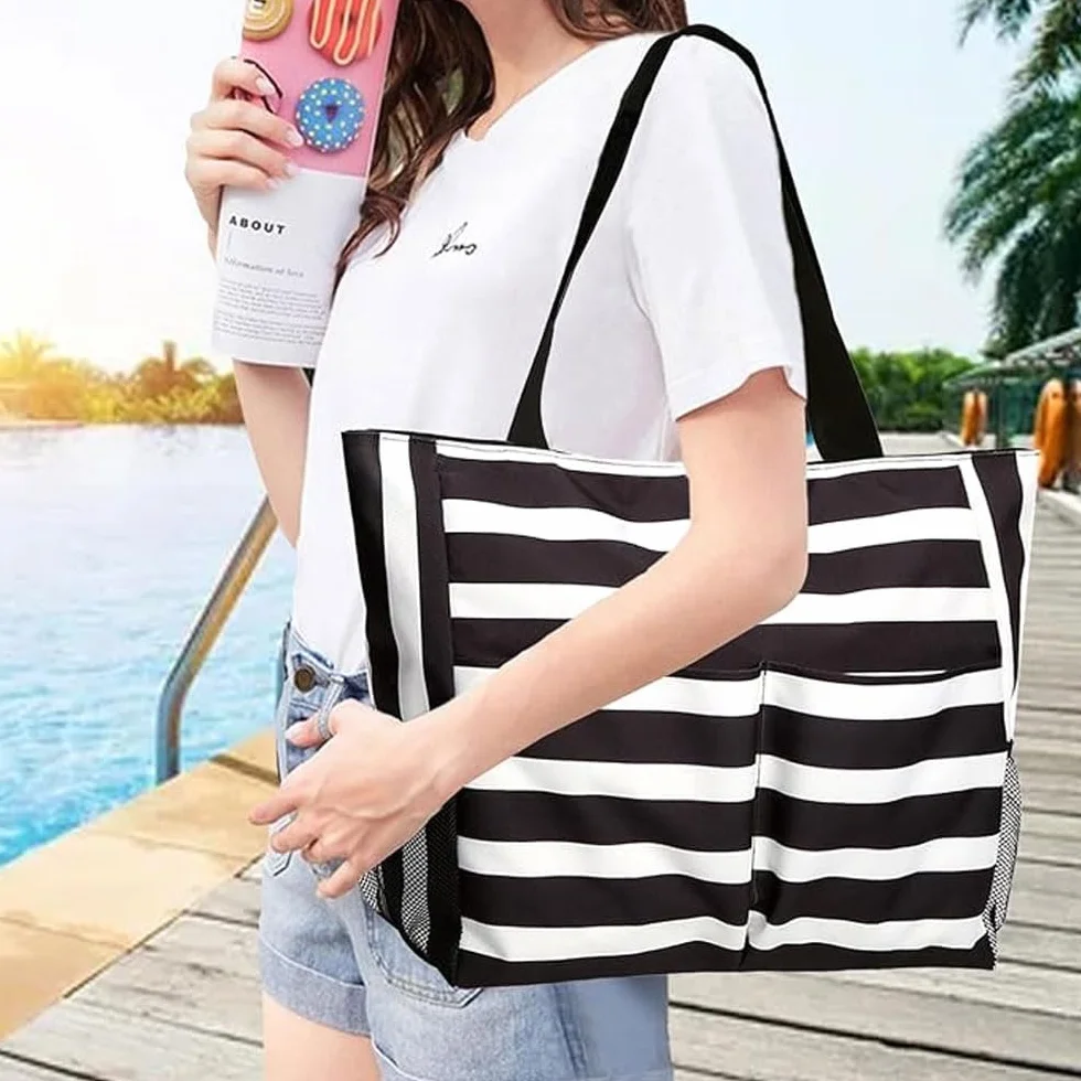 Damska torba plażowa wodoodporna 43x38x15 cm z zamkiem błyskawicznym wieloma kieszeniami