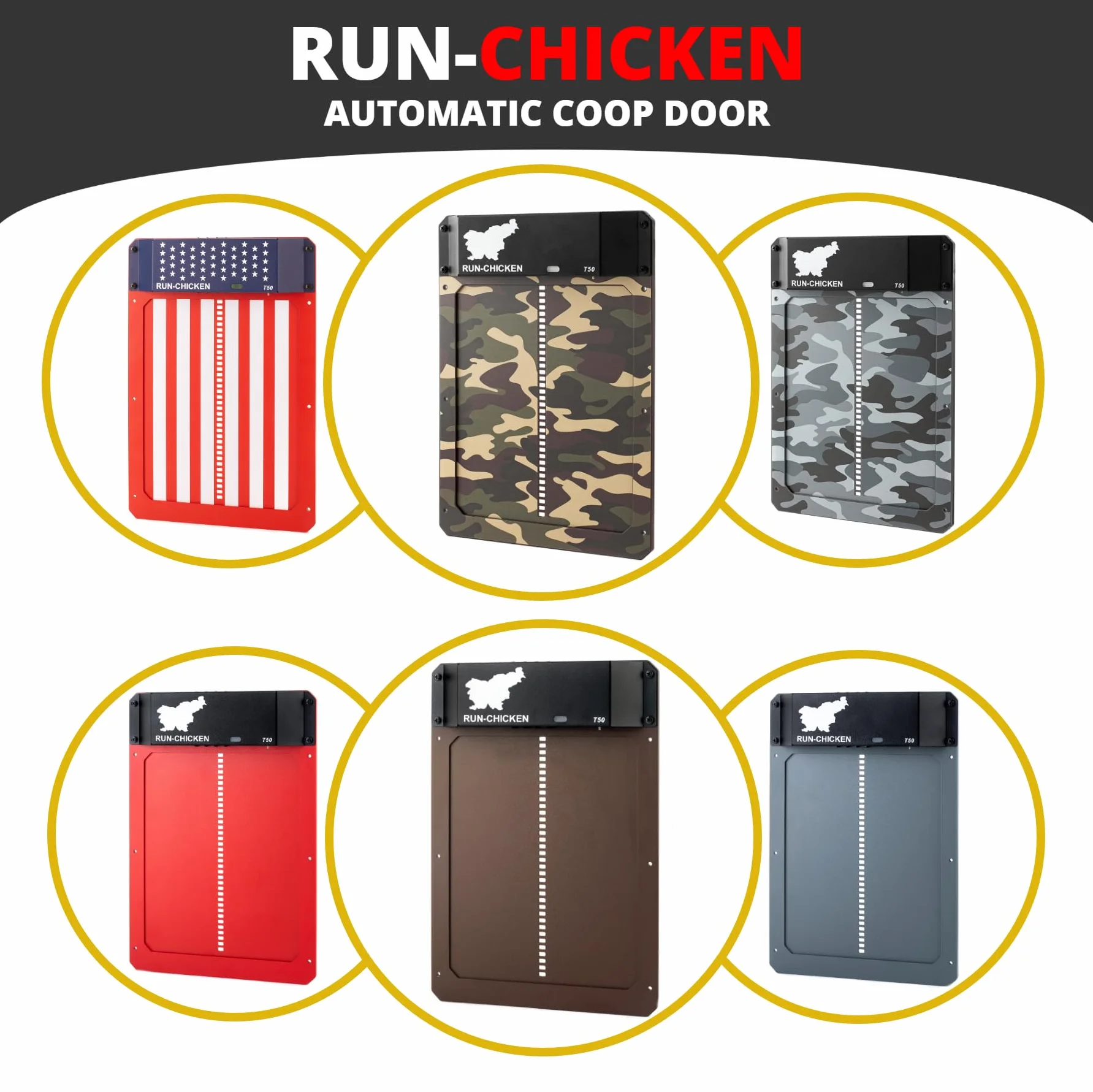 RUN-CHICKEN - Model T50 - Automatyczna brama do kurnika - w pełni aluminiowa - wykrywanie światła - timer otwarcia wieczorem i porannym