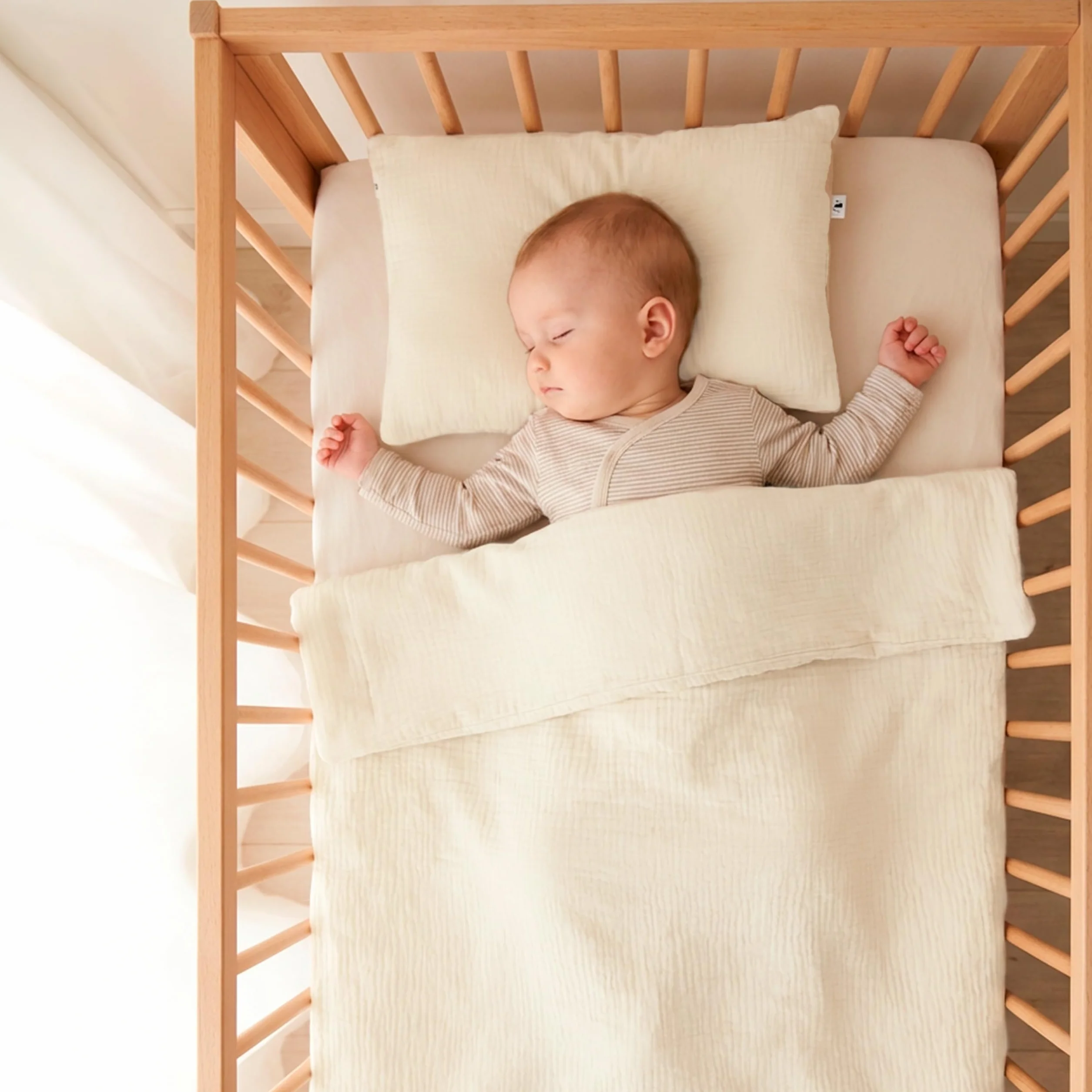 Muślinowy komplet pościeli niemowlęcej 100% bawełna, Pościel dziecięca 90x120 cm, Pościel dla niemowląt Miękka Oddychająca Öko-Tex Bez prasowani Beżowa