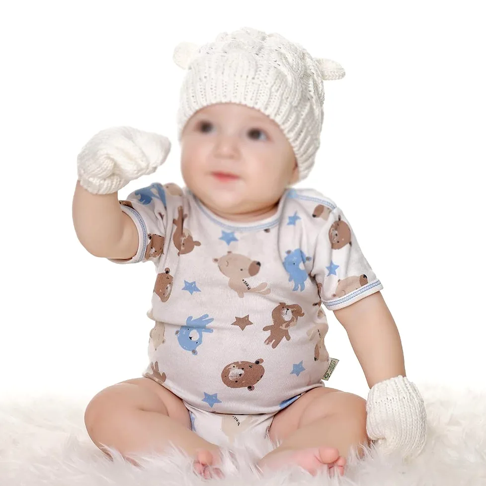 Dziewczęta Chłopcy Zimowa ciepła czapka z dzianiny Ucho Solidna, ciepła, śliczna rękawiczka 2 szt. Urocza czapka typu Beanie 0-18M