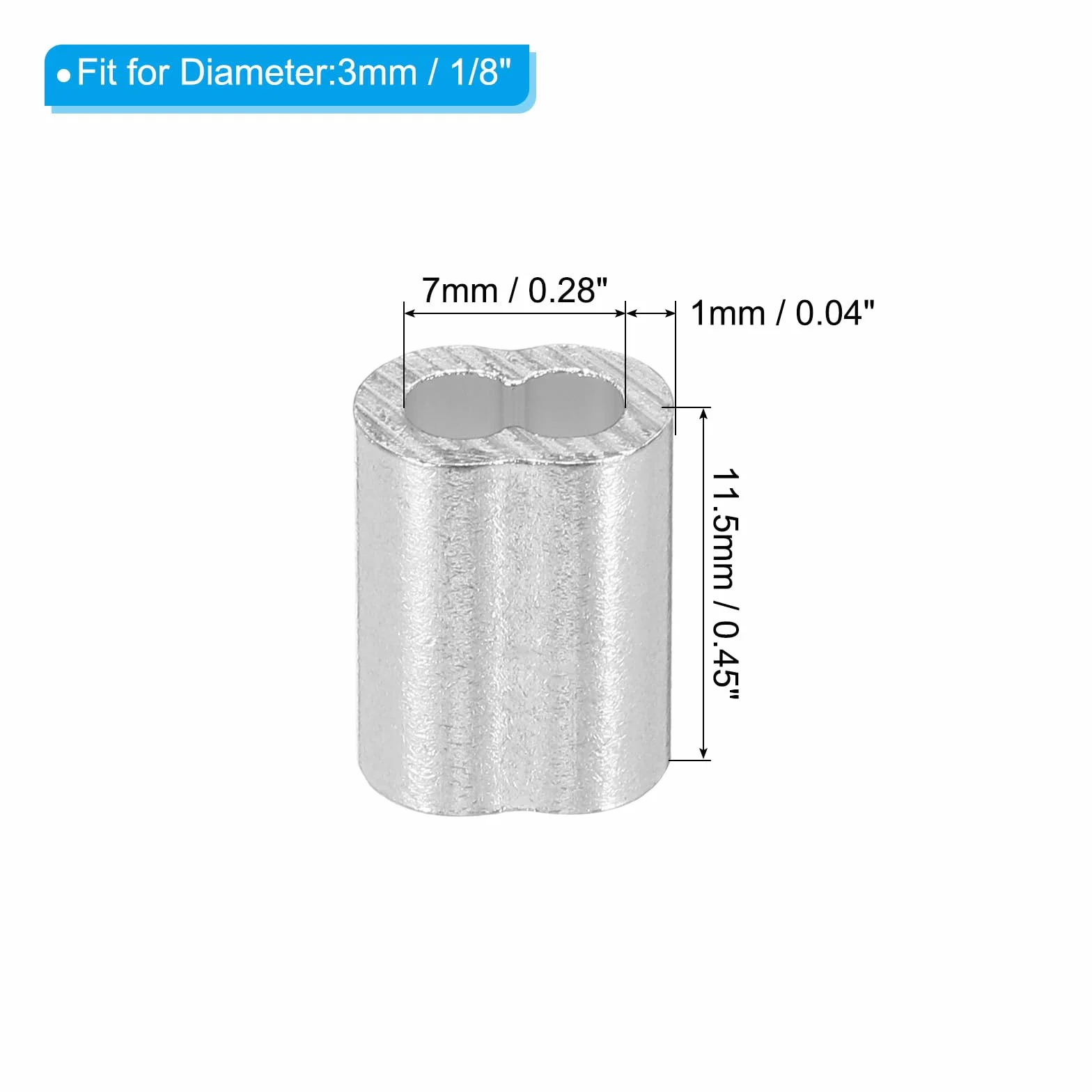 QUARKZMAN 3 mm 1/8" aluminiowa tuleja zaciskowa z podwójnym okuciem do linki drucianej, srebrna 10 sztuk