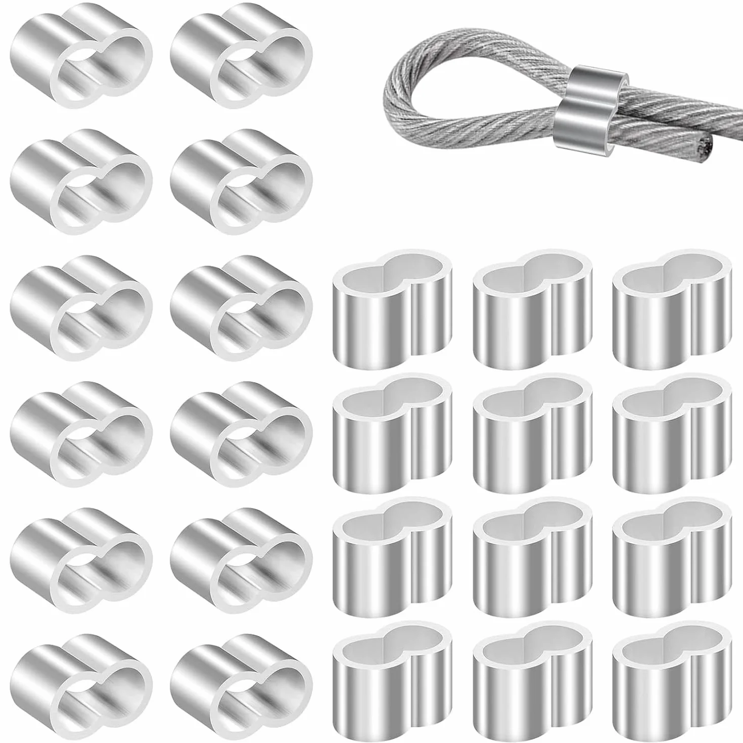 50 sztuk tulejek aluminiowych, zacisków zaciskowych aluminiowych, pętli zaciskowej 5 mm, zaciski zaciskowe, zaciski linowe, podwójne tulejki, nierdzewne, do liny ekspanderowej, liny do plandek, liny