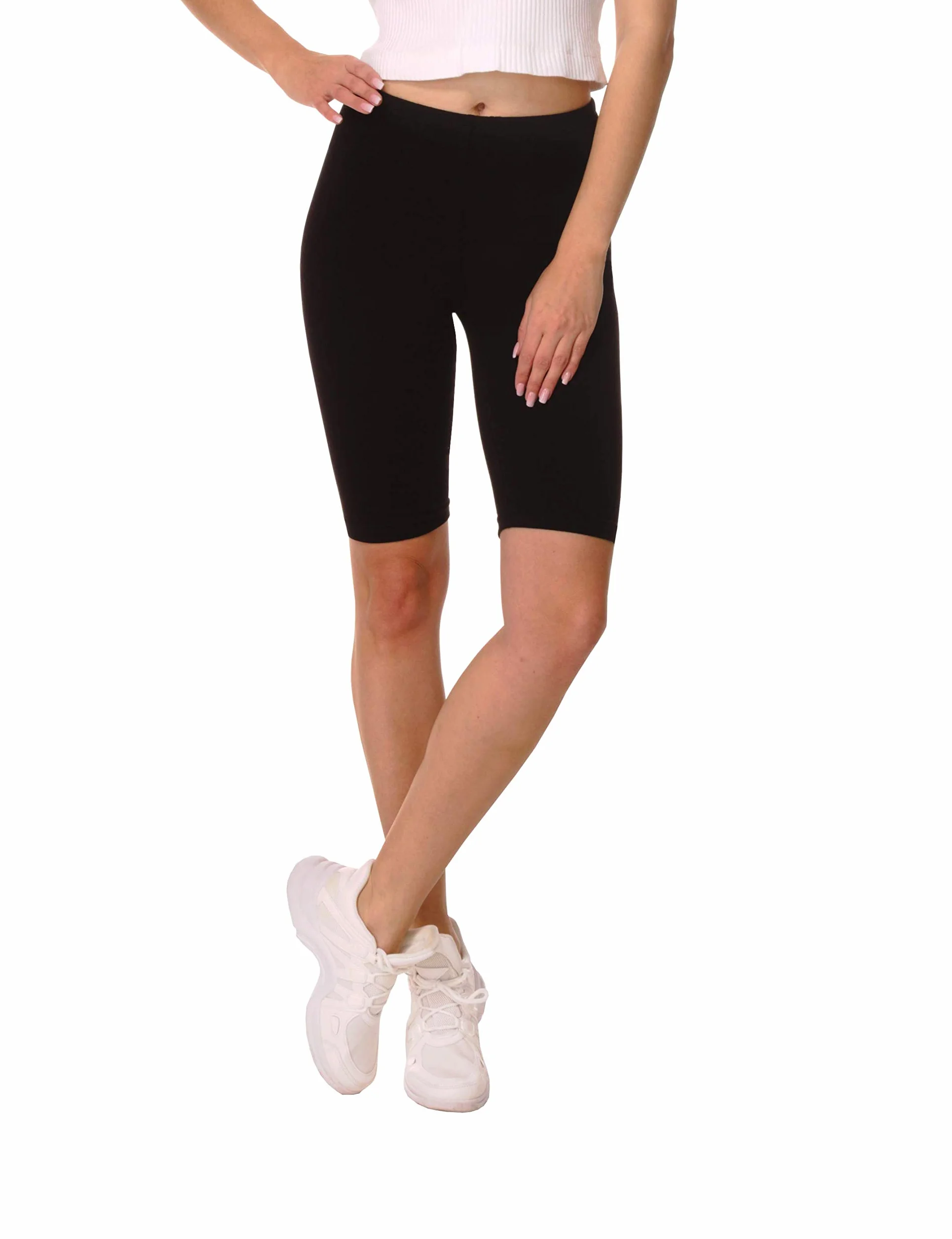 BeComfy Damskie bawełniane krótkie legginsy kolarki 1/2 spodenki rowerowe kryjące czarny biały beżowy S-8XL