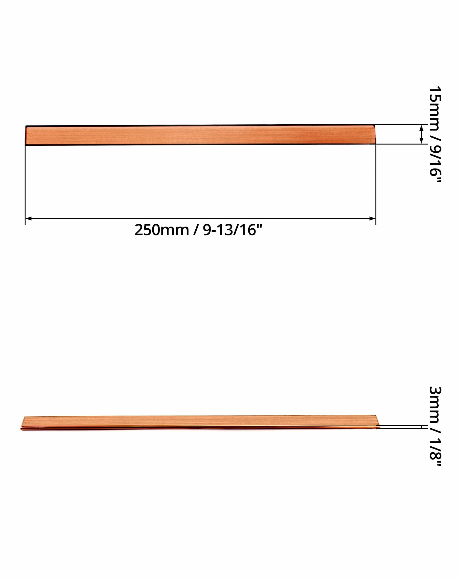 Blacha miedziana QWORK T2, 3mm x 15mm x 250mm Cu Metalowy płaskownik, fioletowy miedziany pręt do projektów elektrycznych, przemysłowych i DIY