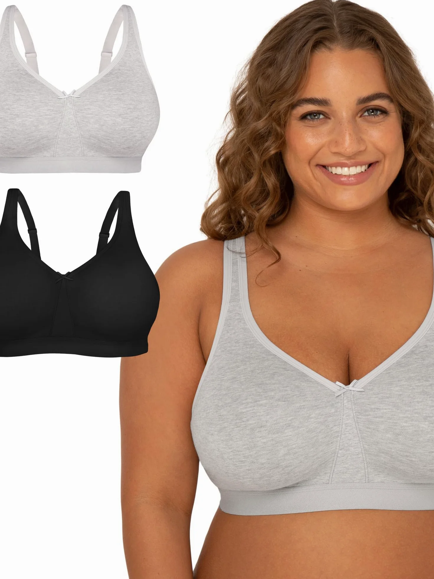 Fruit of the Loom Biustonosz z miękkiej bawełny bez fiszbin Plus Size Beyond Wysoce kryjący, matowy damski, Melanż szary/czarny odcień, 90F