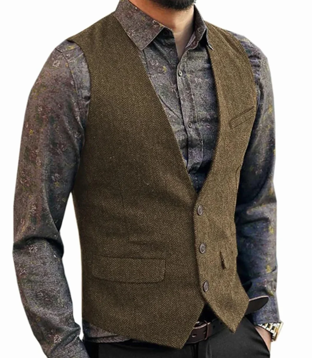 Męska kamizelka garniturowa z dekoltem w serek klasyczna formalna kamizelka biznesowa slim fit