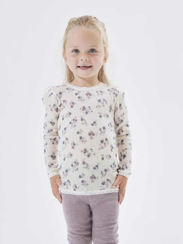 NAME IT Dziewczęca Nmfwang Wool Needle Ls Top Noos koszulka z długim rękawem, biały, 110 cm