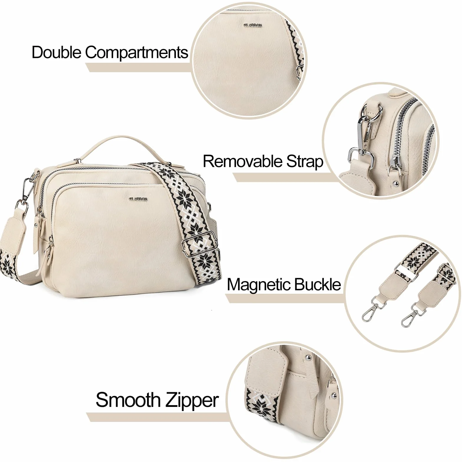 Gladdon Torba na ramię damska, torba na ramię z zamkiem błyskawicznym, torebka crossbody, mała, damska