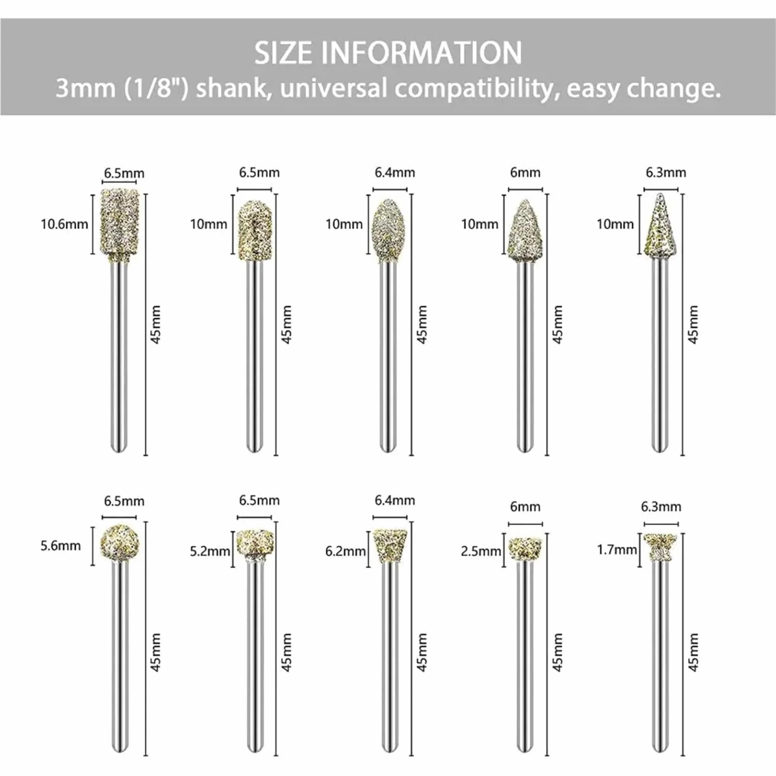 20pcs 3mm Shank Accessories Diamond Grinding Head Abrasive Tools Mini Drill Burrs Bit Set Woodworking Tools