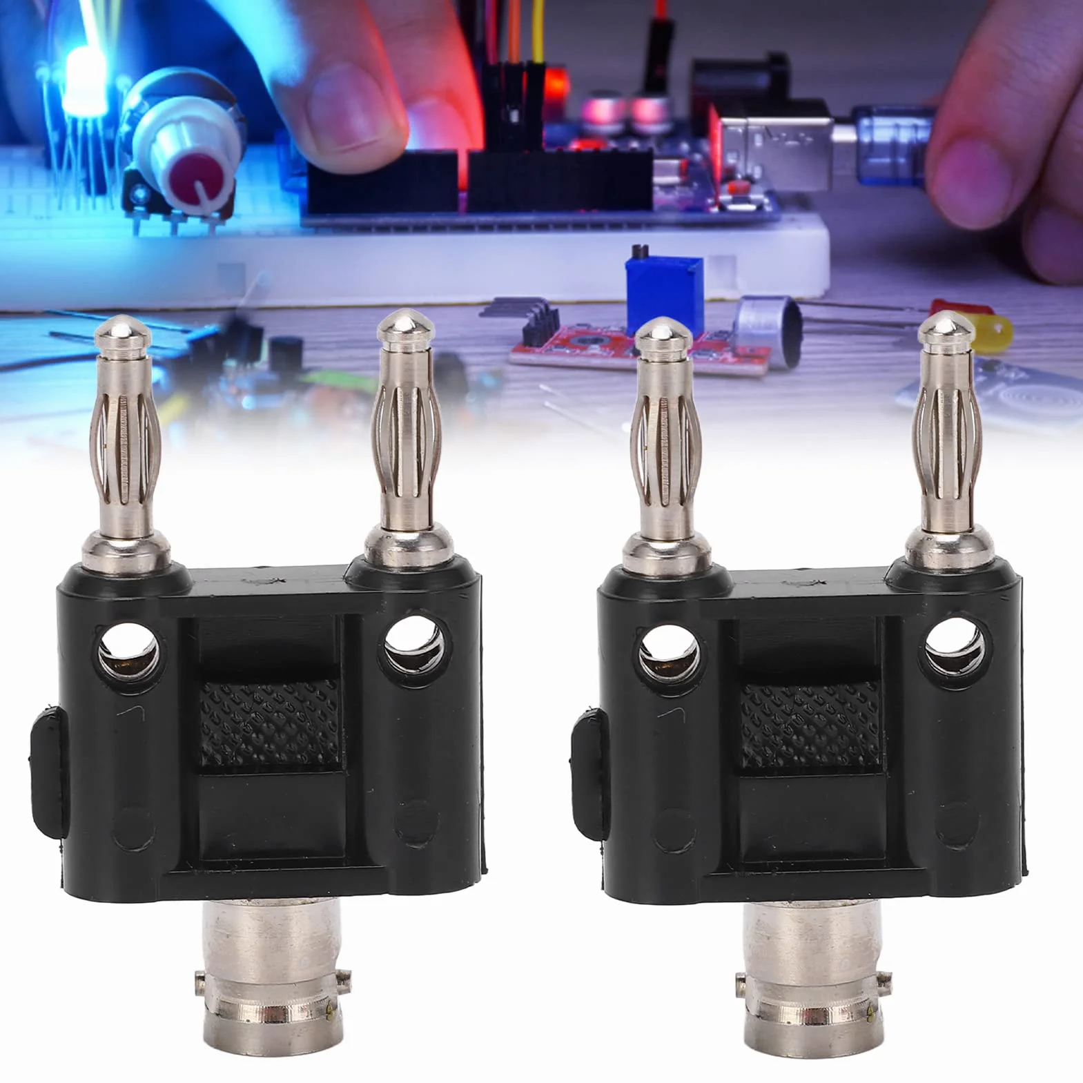 2 SZTUK BNC Żeński na Podwójny Bananowy Wtyk Męski Jack Binding Posts 4mm Koncentryczne Multimetry RF