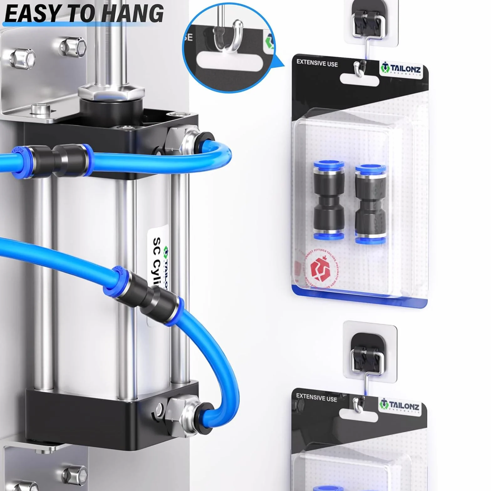 Tailonz Pneumatic Niebieskie proste 2 sposoby - 12 mm rurka OD wciskana do podłączenia rurkowe szybkie okucia blokada push PU-12 (opakowanie 2)