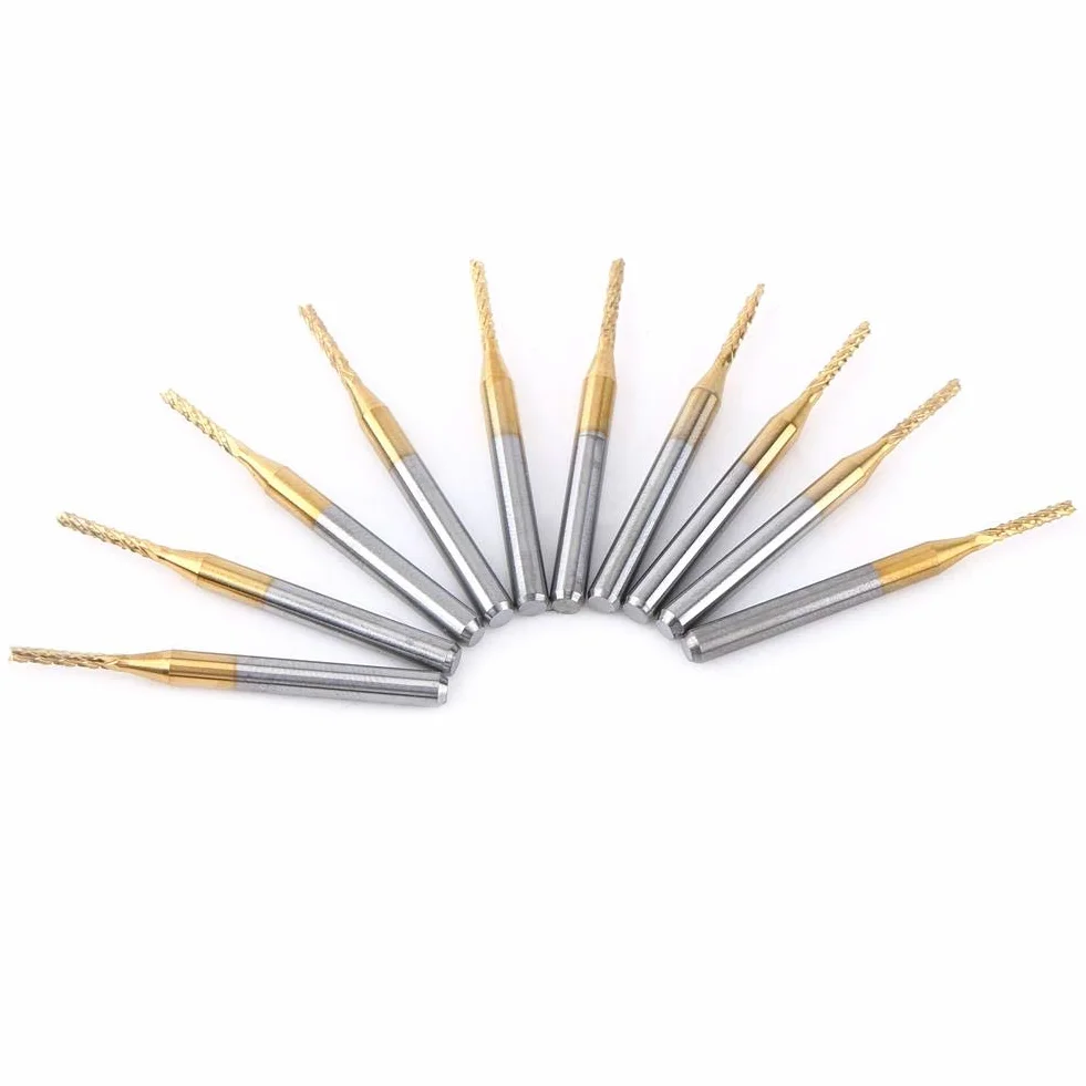 Frez trzpieniowy z twardego metalu, 10 sztuk 1,5 mm frez trzpieniowy CNC P-CB grawerunek bit powłoka wolframowa 1/8" trzpień