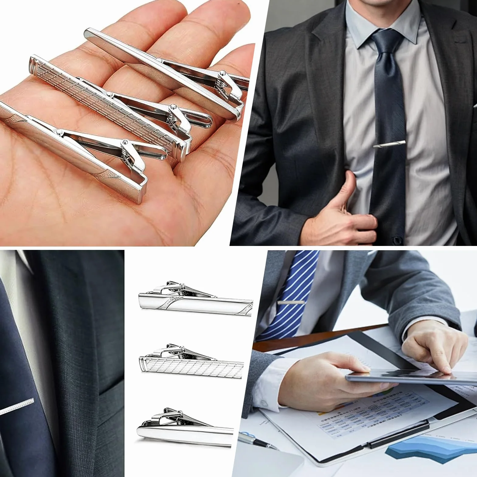Zestaw 3 spinek do krawata dla mężczyzn – eleganckie spinki do krawata na różne okazje, NO, Skóra