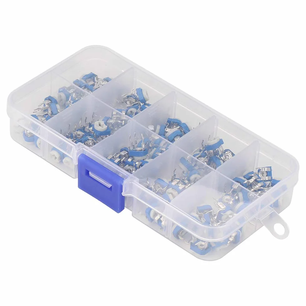 100Pcs 10 Werte variable Widerstände, 500 Ohm bis 1M Ohm Widerstand Ajustable Trimmer Potentiometer mit Assorted Kit
